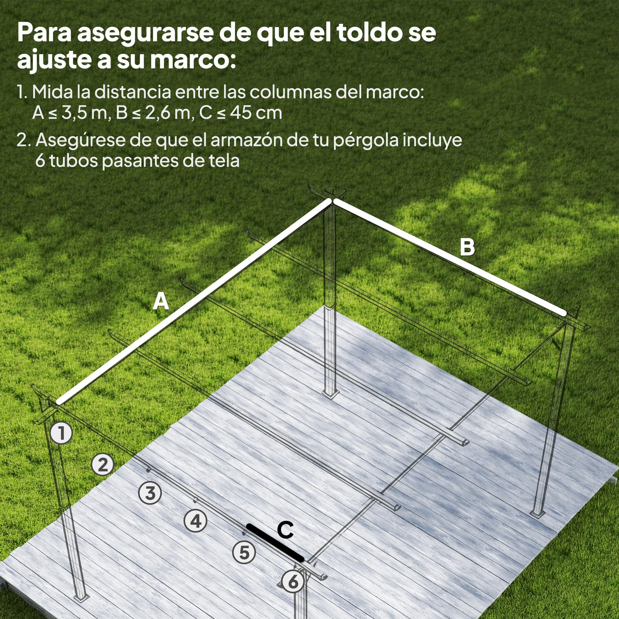 Outsunny Techo de Pérgola 3,5x2,6 m, Techo de Repuesto Retráctil para Marco de Pérgola de 4x3 m, UV30+, Toldo de Tela Solo para Cenador Jardín con 10 Orificios de Drenaje, Crema
