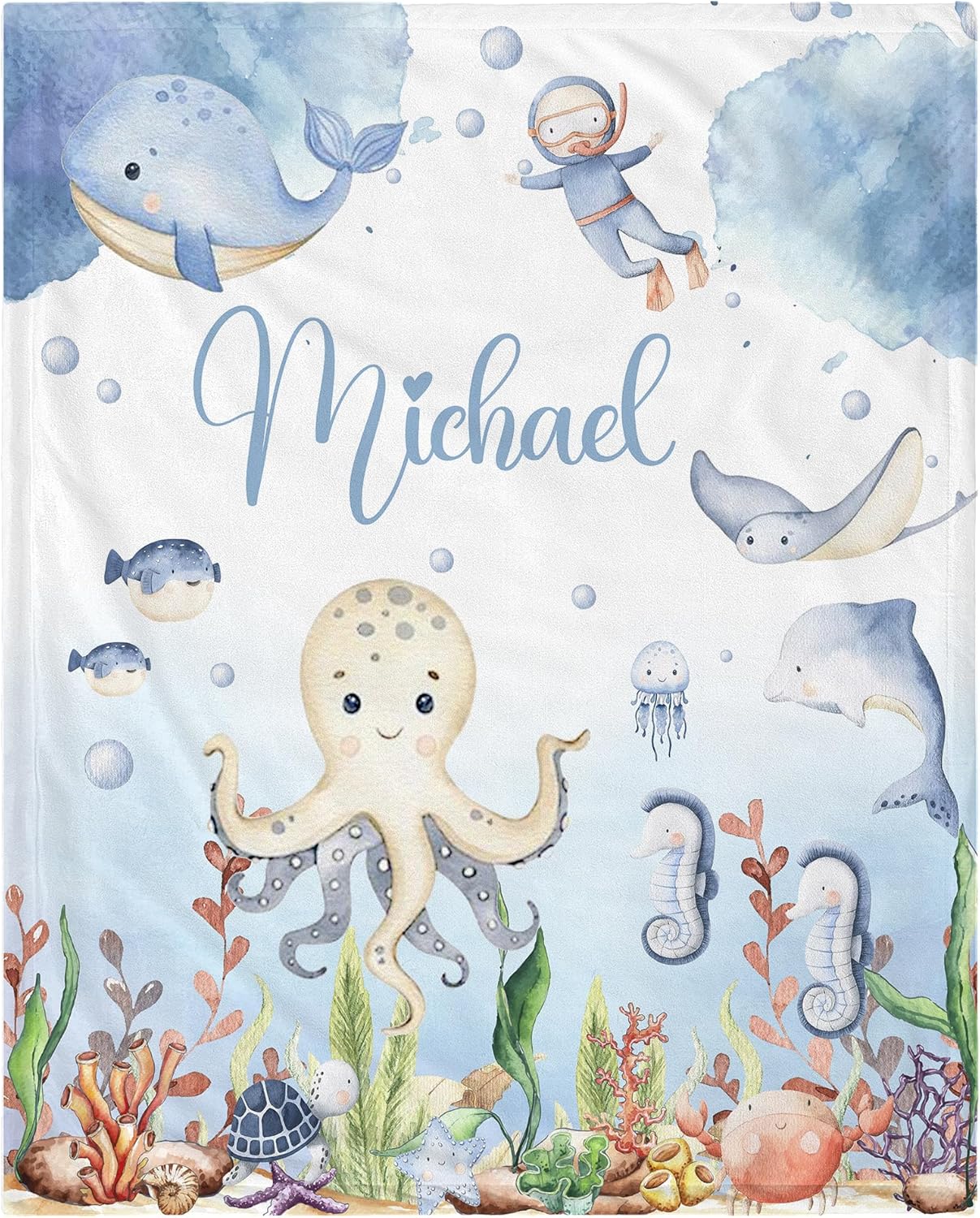 Personalized Baby Blanket with Name for Boys,Custom Baby