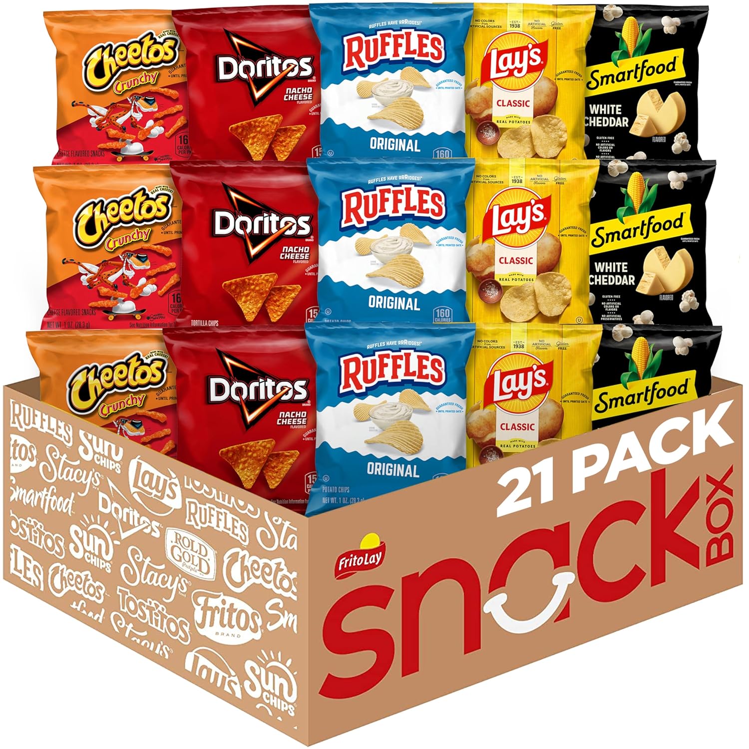 Frito-Lay Classic Mix Variety Pack - 21 Single Serve Bags: Doritos Nacho Cheese, Cheetos Crunchy, Ruffles, Lay’s Classic & Smartfood Popcorn
