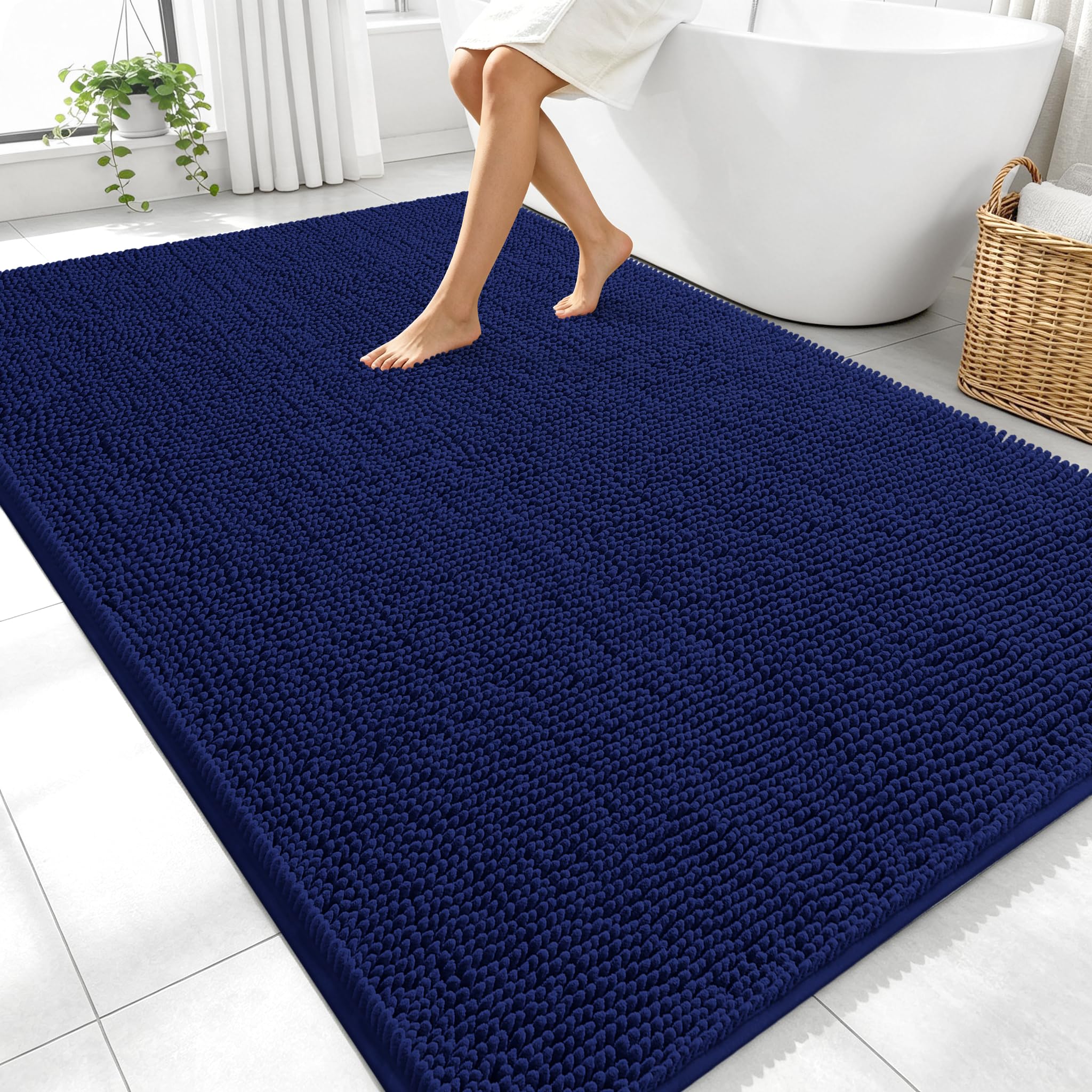 OLANLY Large Bathroom Rugs 70x46, Extra Soft Absorbent Chenille Bath Rugs | Twilight Sapphire, Quick-Drying Rubber Backing, Washable Bath Mat for Bathroom Floor, Tub and Shower, Home Decor Accessories