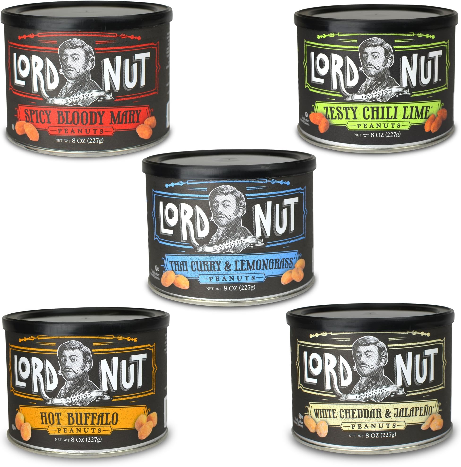 Lord Nut Levington Peanuts Certified Kosher OU - Variety Pack - 5 Flavors - 8 oz Each Pack - 40 oz Total