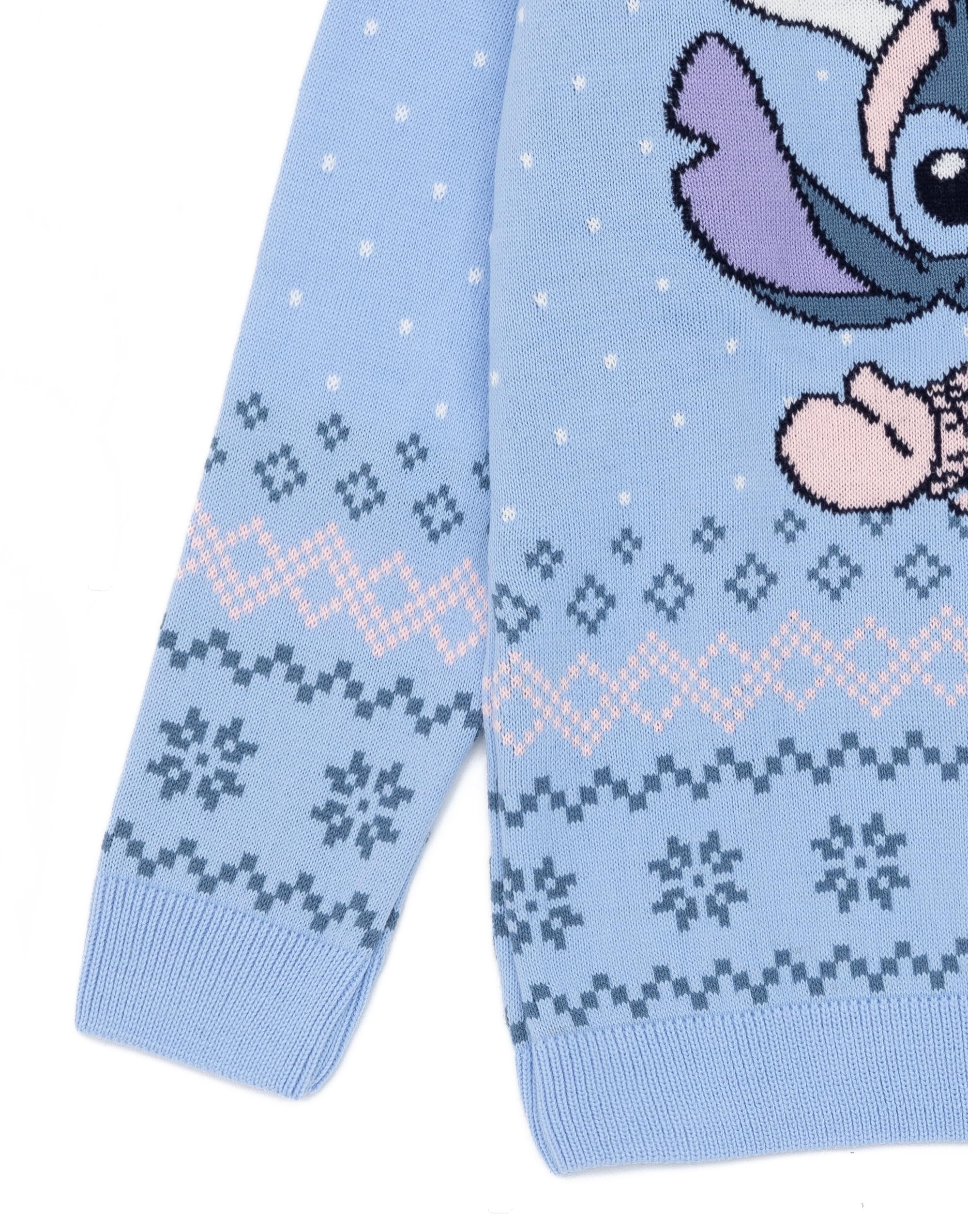 Disney Disney's Lilo & Stitch dziecięcy niebieski sweter z dzianiny | świąteczny sweter - ciepły, zabawny i przytulny | przeżyj zimową magię Stitch w dobrym stylu