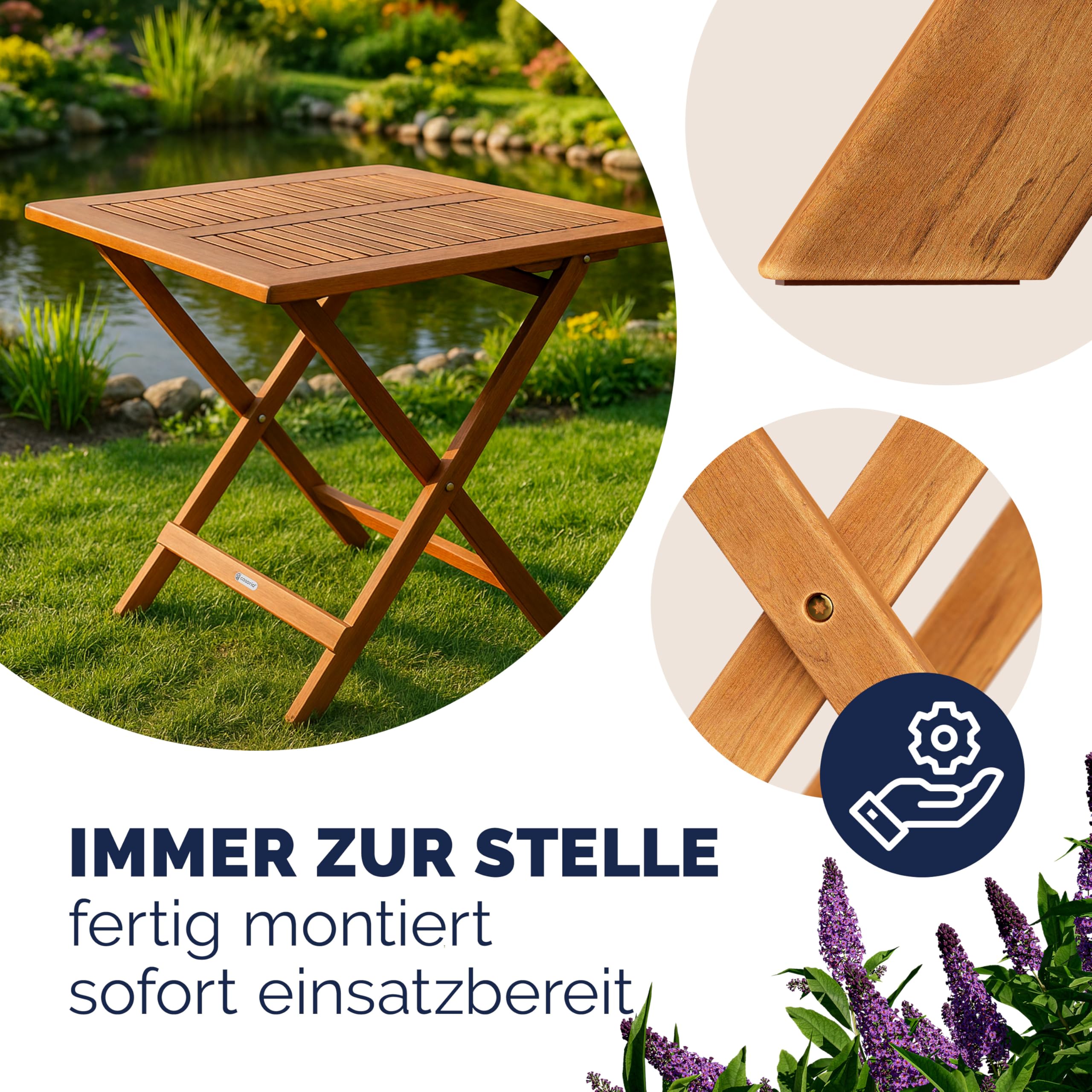 Casaria® Balkonmöbel Set 2 Personen Wetterfest Holz FSC®-zertifizierte Stühle Klappbar 160kg Belastbar Balkon Garten Terrassenmöbel Möbel 3-TLG. Akazie