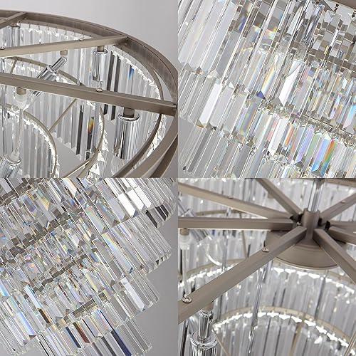 Miniatura 4 de Candelabro de cristal de níquel moderno iluminación colgante de techo 7 niveles para comedor, sala de estar, cocina, W39