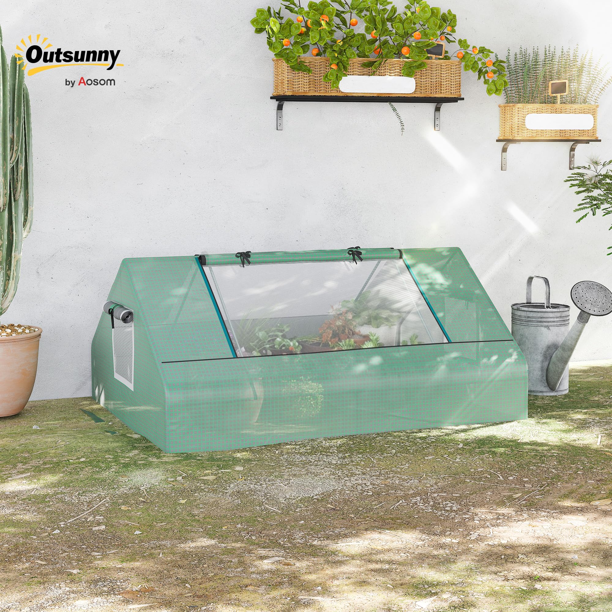 Outsunny Mini Serre de Jardin Toit Pointu 180 x 140 x 80 cm Vert foncé | Mini serre tunnel, Acier, PE haute densité 140 g/m², Anti-UV, 2 grandes fenêtres enroulables