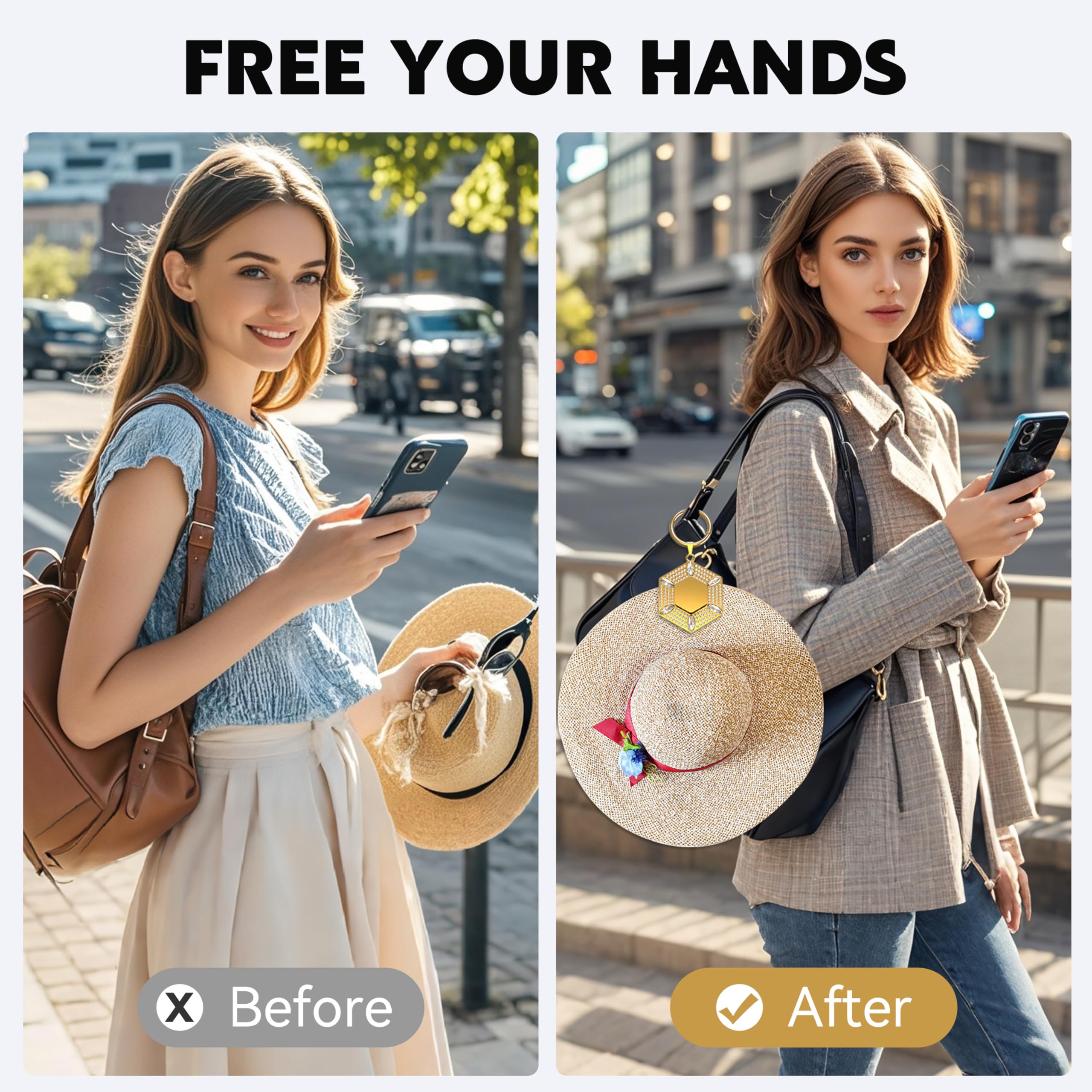 Vatonezich Hat Clip for travel - Hat Clip Storage, Hat Holder,Glass Holder Hooks Fits Bag Handbag Backpack Truck Vacation Beach Cruise Essentials Accessory (Gold)