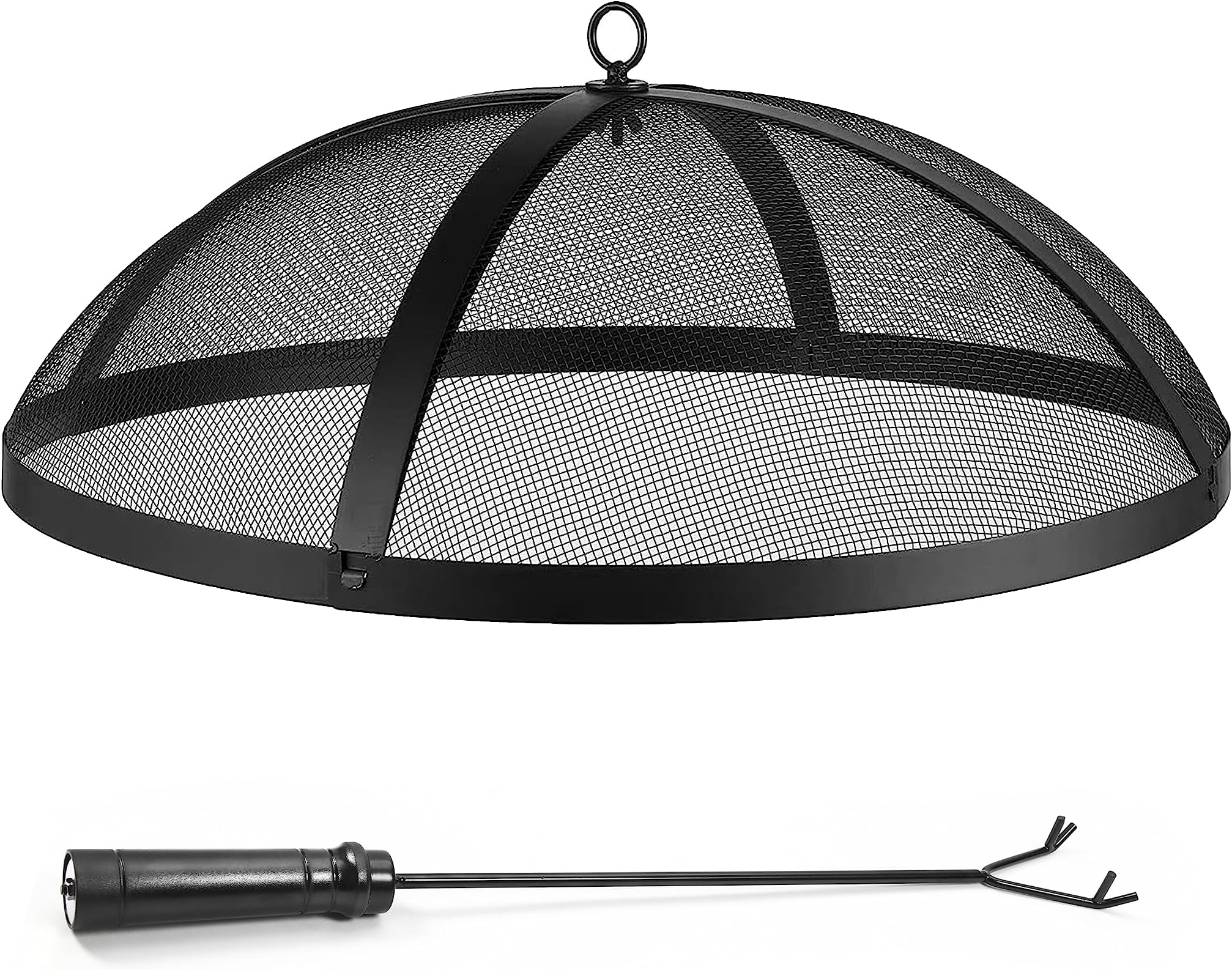 Heavy Duty Fire Pit Spark Screen with Hook Easy-Opening Fire Pit Lid Round Cover with Mesh Screen and Handle, 29” Diameter