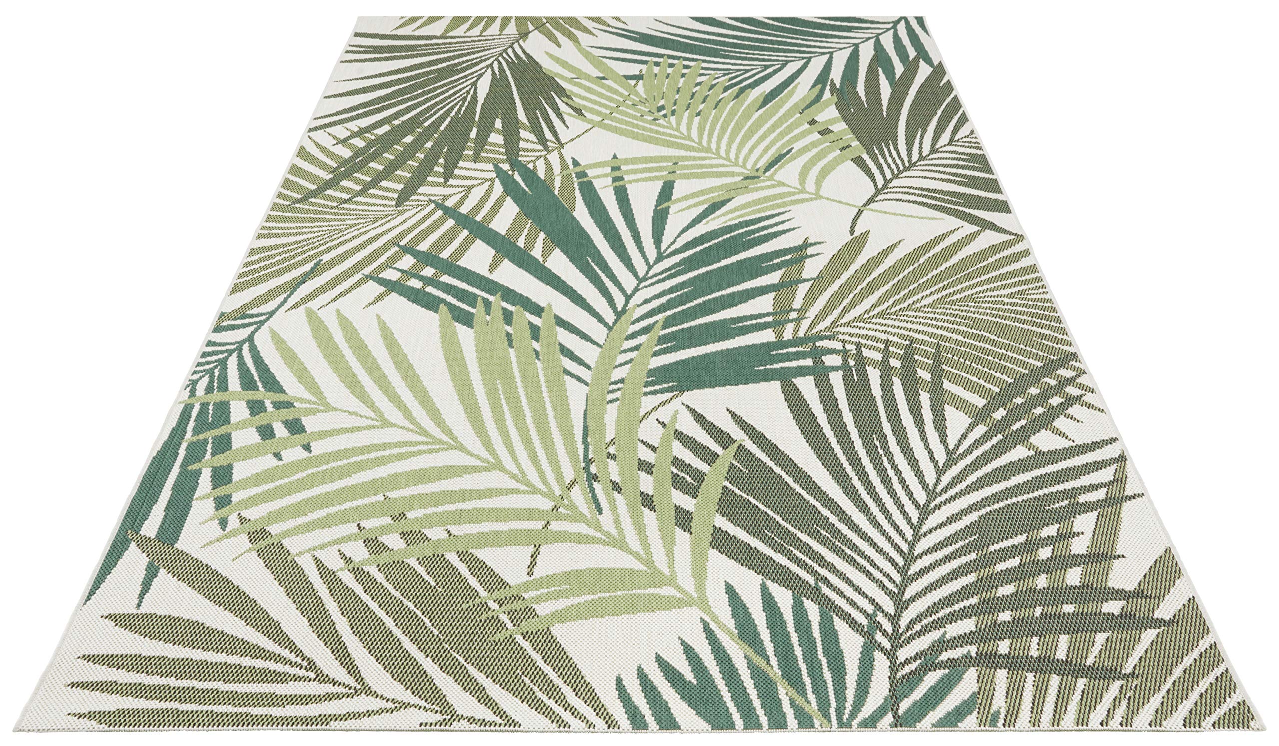 NORTHRUGS In- und Outdoor Teppich 80x150cm - Wetterfest Boho Modern Palmen Blätter Florales Muster Läufer Terrassenteppich Balkonteppich Küchenläufer Badteppich Wohnzimmerteppich Wasserfest in Grün