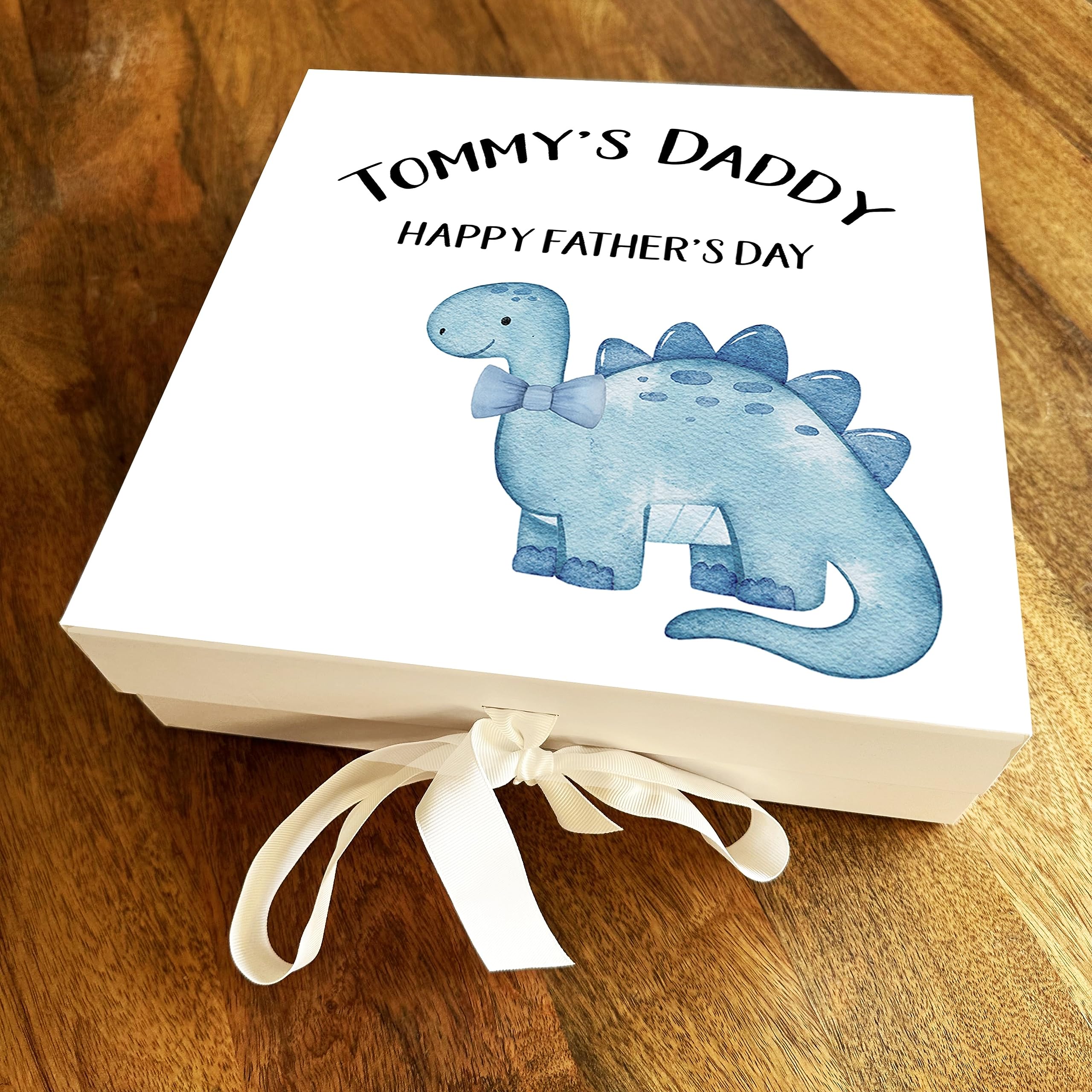 Fingerprint Designs Square Blue Father's Day Daddy Dinosaur Bowtie Personalised Hamper Gift Box - Special Father's Day For Dad Treat Hamper Personalised Gift Box