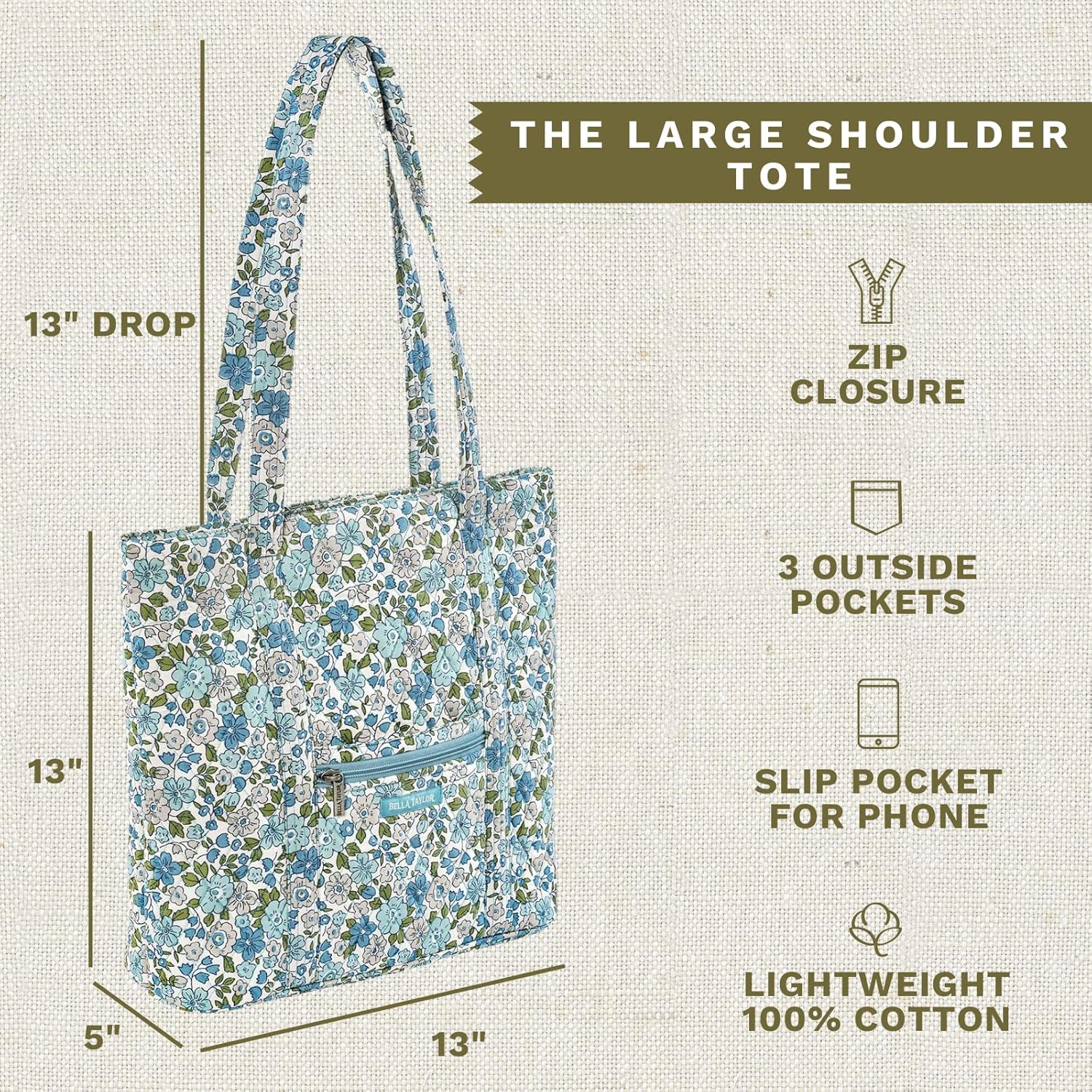 Bella Taylor Large Tote | Lightweight Quilted Fabric Tote Bags for Women - Image 4