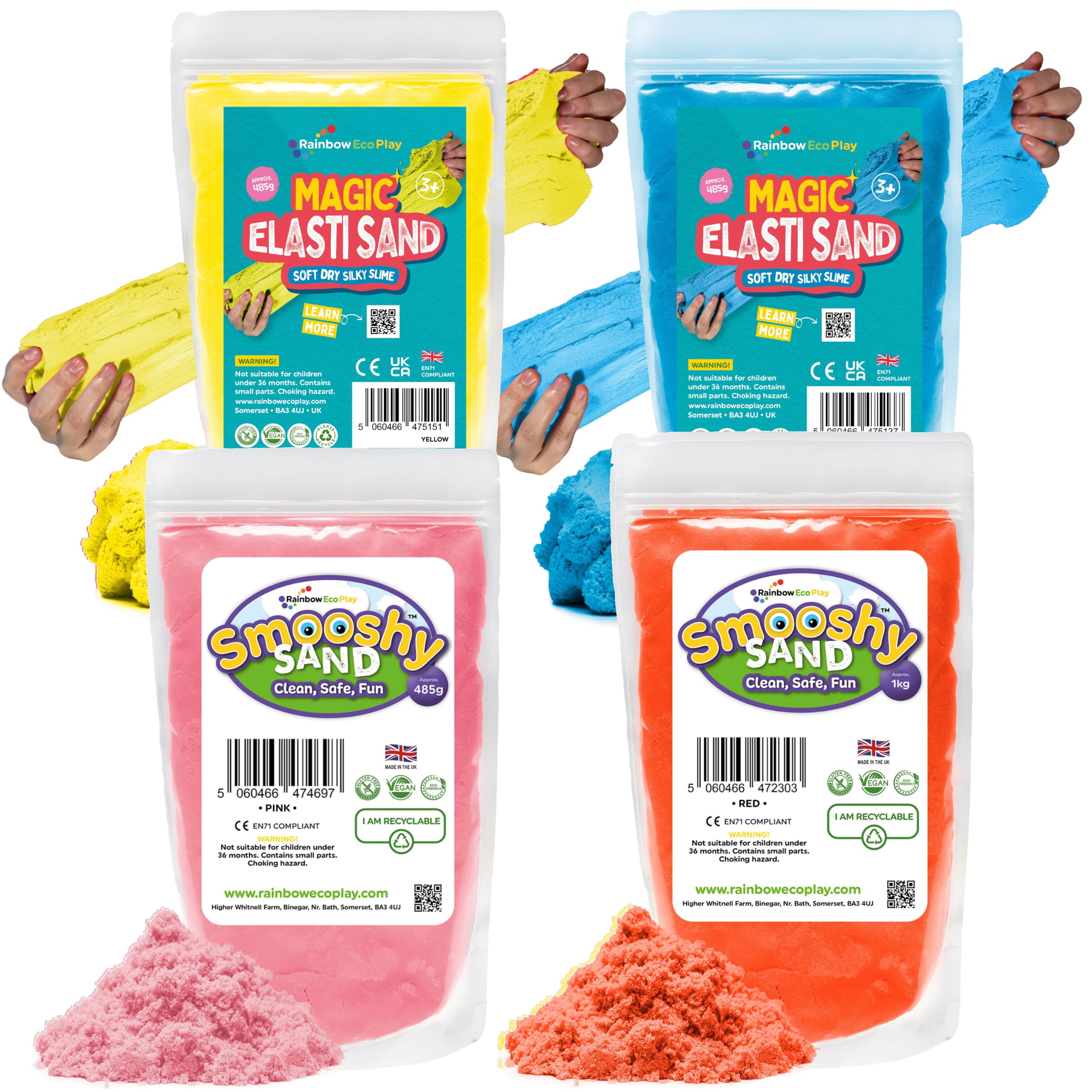 B&Q - Rainbow Eco PlayMagic Sand Elasti And SmooshyAssorted Colours4 X 485GChildrens Coloured Sand For Kids