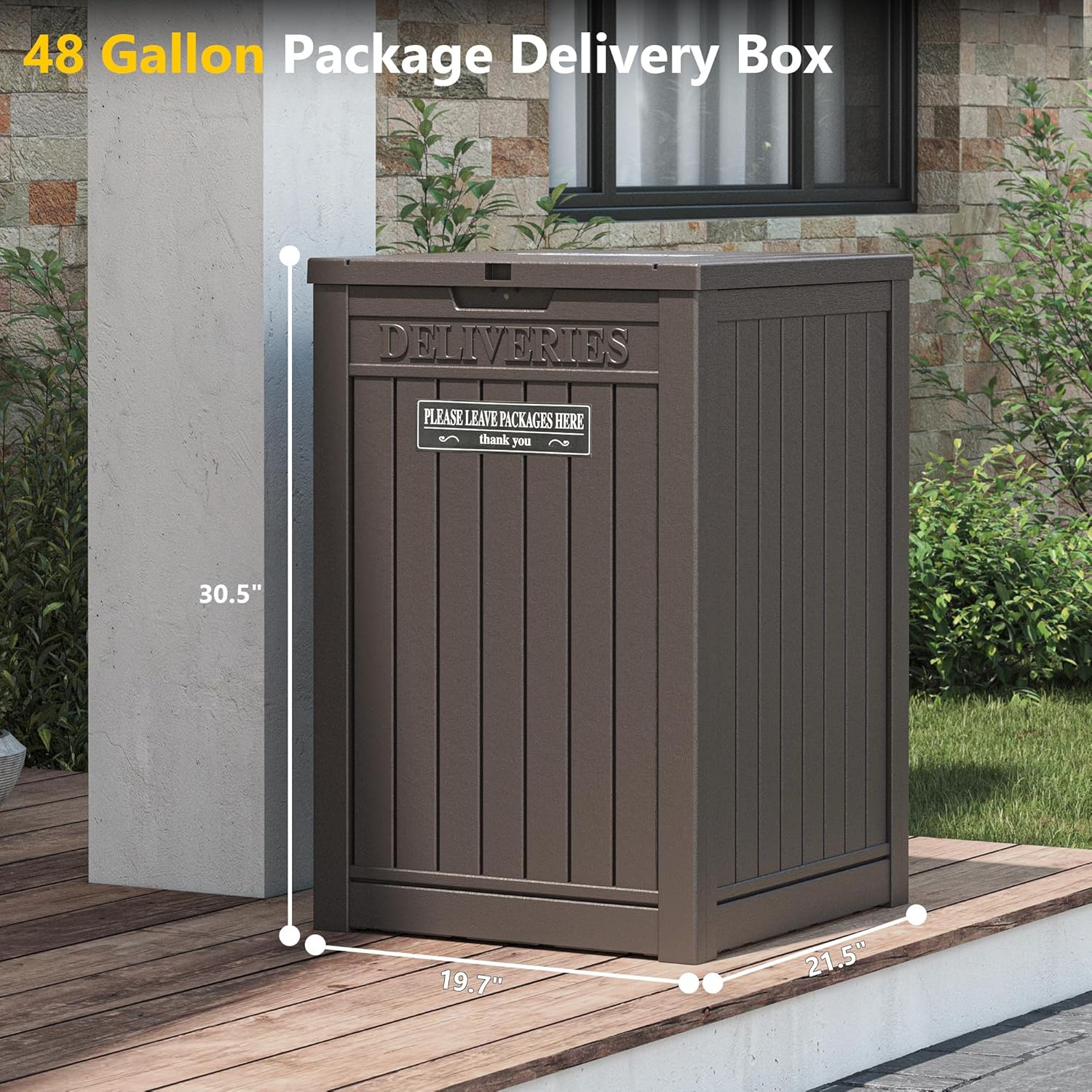 LHBGO Package Delivery Box for Outside, 48 Gallon Storage with Lockable Secure, Large Resin Outdoor Package Drop Container
