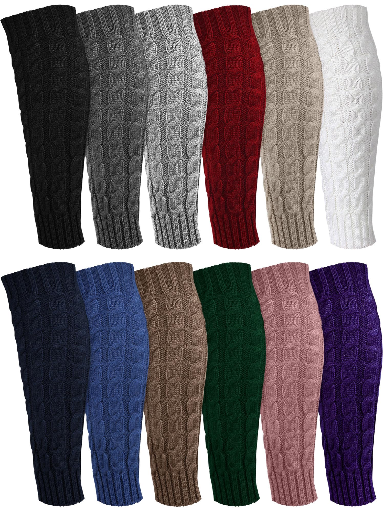 Geyoga 12 Pairs Women Leg Warmers for Winter Cable Knit Knee High 80s Plus Size Leg Warmers for