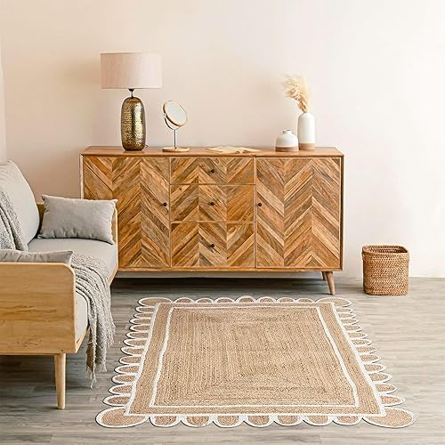 Shiv Shakti Exports - Alfombra de yute festoneada hecha a mano, trenzada de yute, de fibra natural, alfombra de piso (4 x 6 pies  47.2 x 70.9 in)