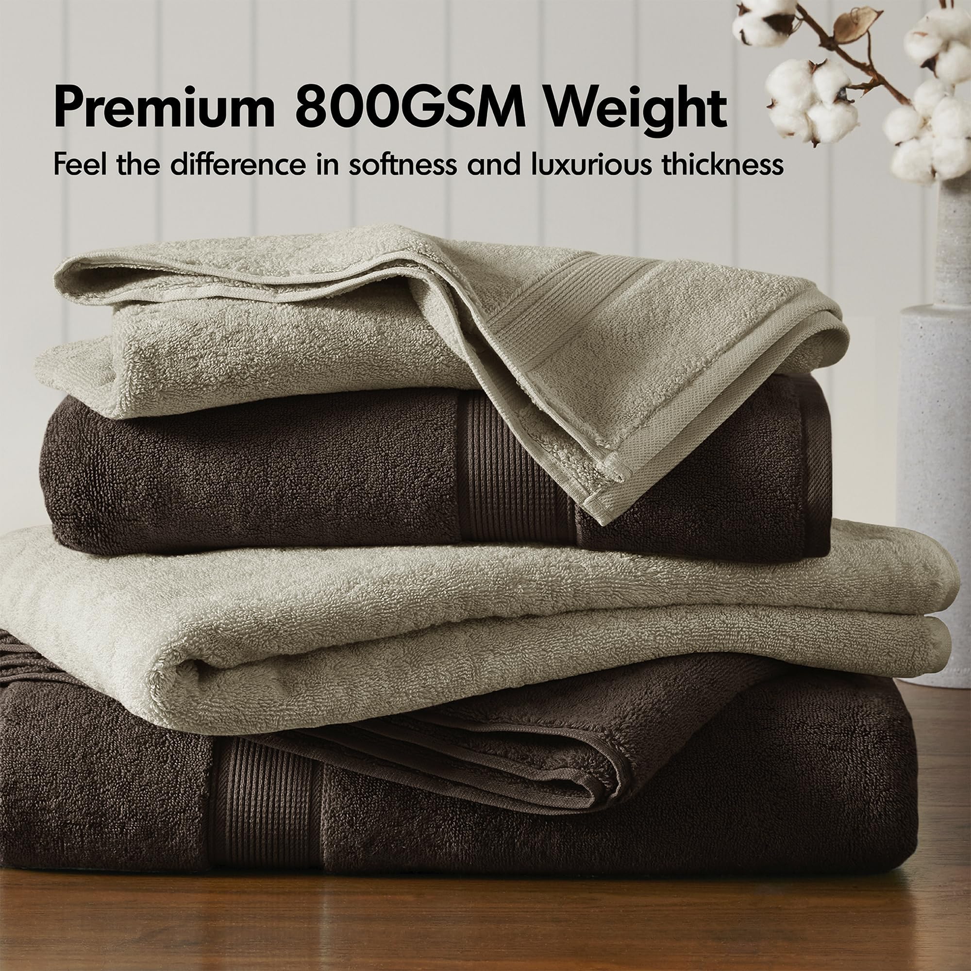 Madison Park Lot de 8 Serviettes de Bain 800 g/m² 100% Coton, qualité Spa, luxueuses, très absorbantes, 2 Serviettes de Bain, 2 essuie-Mains, 4 débarbouillettes, séchage Rapide, Beige