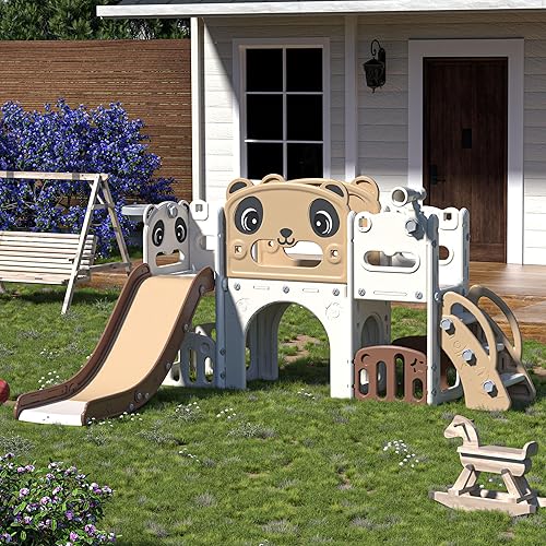 Castillo 8 en 1 parque de juegos de atracciones castillo, juego para interiores y exteriores para niños pequeños de 1 a 3 años, juego de escalador