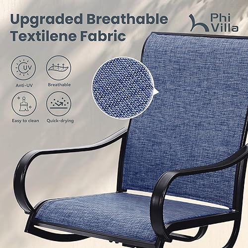 Miniatura 3 de PHI VILLA Juego de comedor de patio de 5 piezas con 4 sillas de comedor giratorias para exteriores y 1 mesa de comedor redonda grande, silla de tela