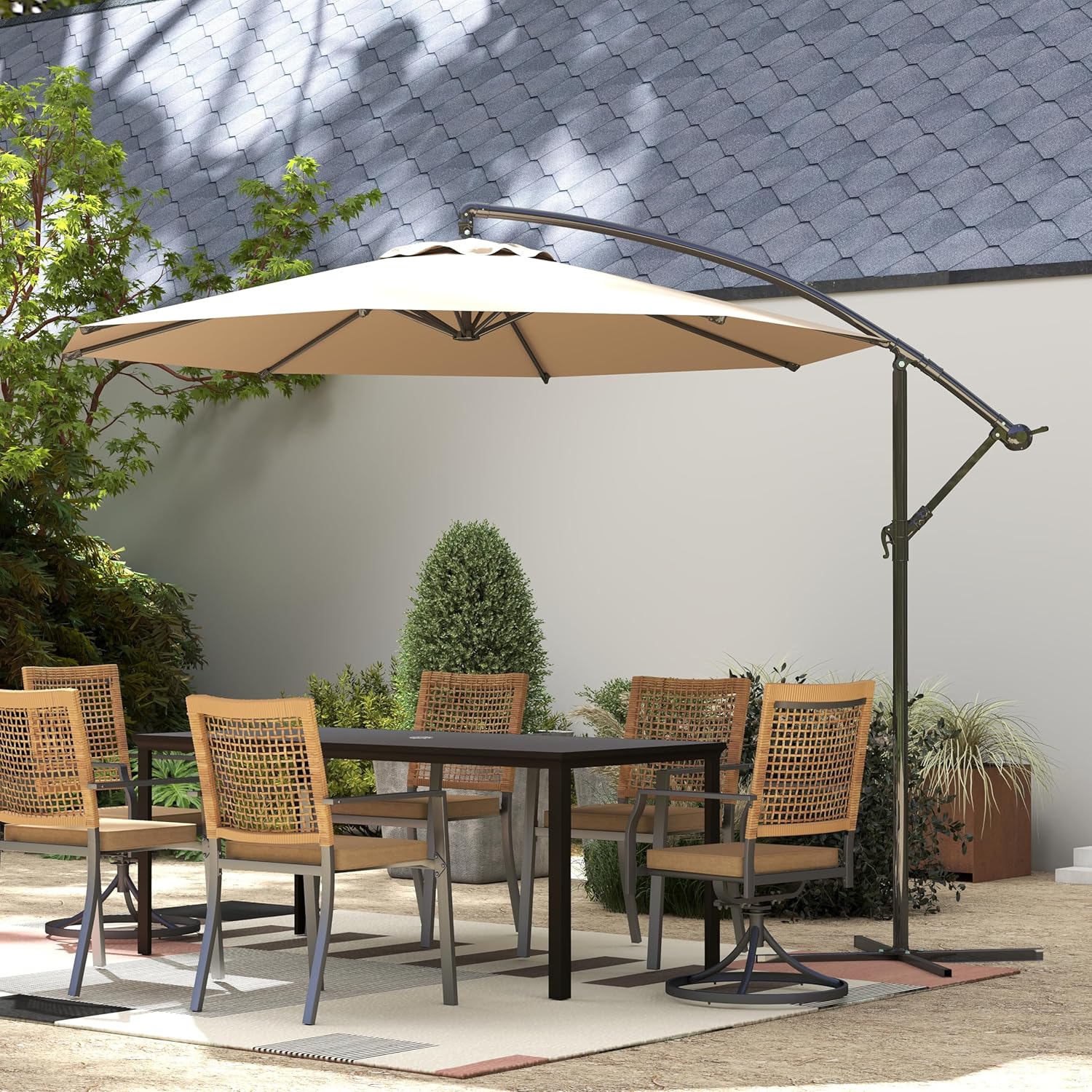 Kingdura 10ft Offset Cantilever Patio Umbrella, Heavy-Duty Metal Frame with 8 Reinforced Ribs, Infinite Tilt & Easy Crank for Outdoor Deck Pool Market (Champagne)