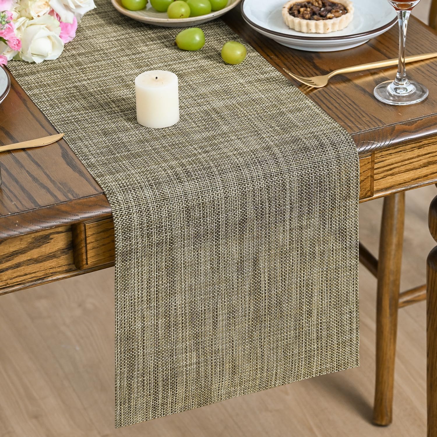 Artoid Mode Brown PVC Table Runner 30x183 cm, Washable Stain Resistant Kitchen Dining Table Decoration for Home Party Decor