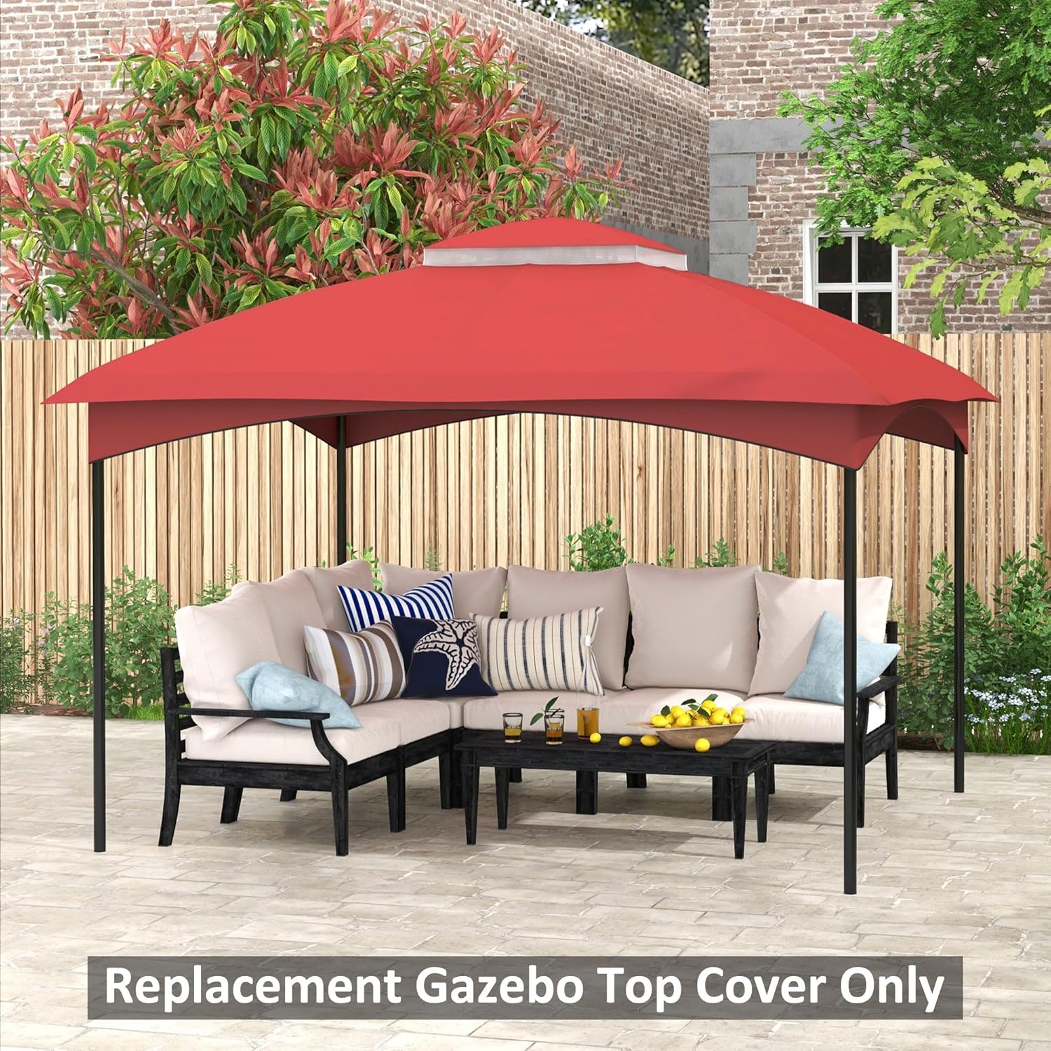 10' x 12' Gazebo Canopy Replacement, 2 Tier Outdoor Gazebo Cover Top Roof with Drainage Holes, (TOP ONLY), Wine Red