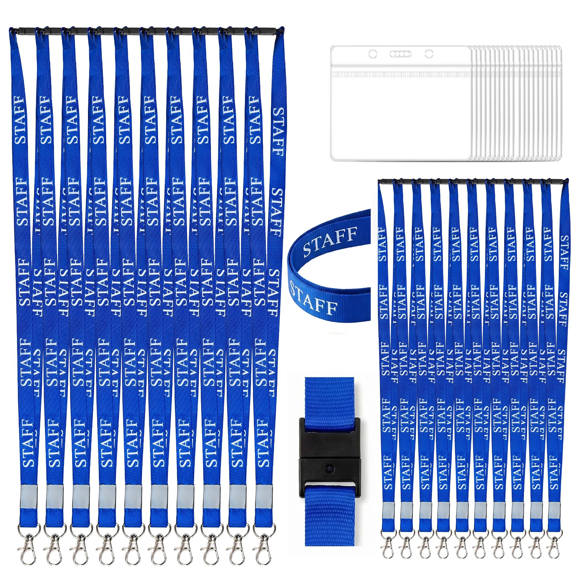 20 Pack Blue Staff Lanyards with ID Card Holder, Breakaway Safety Neck Lanyard with Waterproof Clear Badge Holder, Bulk ID Holders for Staff, Events, Office