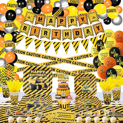 Paquete de 231 suministros para fiesta de cumpleaños de construcción, camiones volquetes, decoraciones de cumpleaños, platos de fiesta de