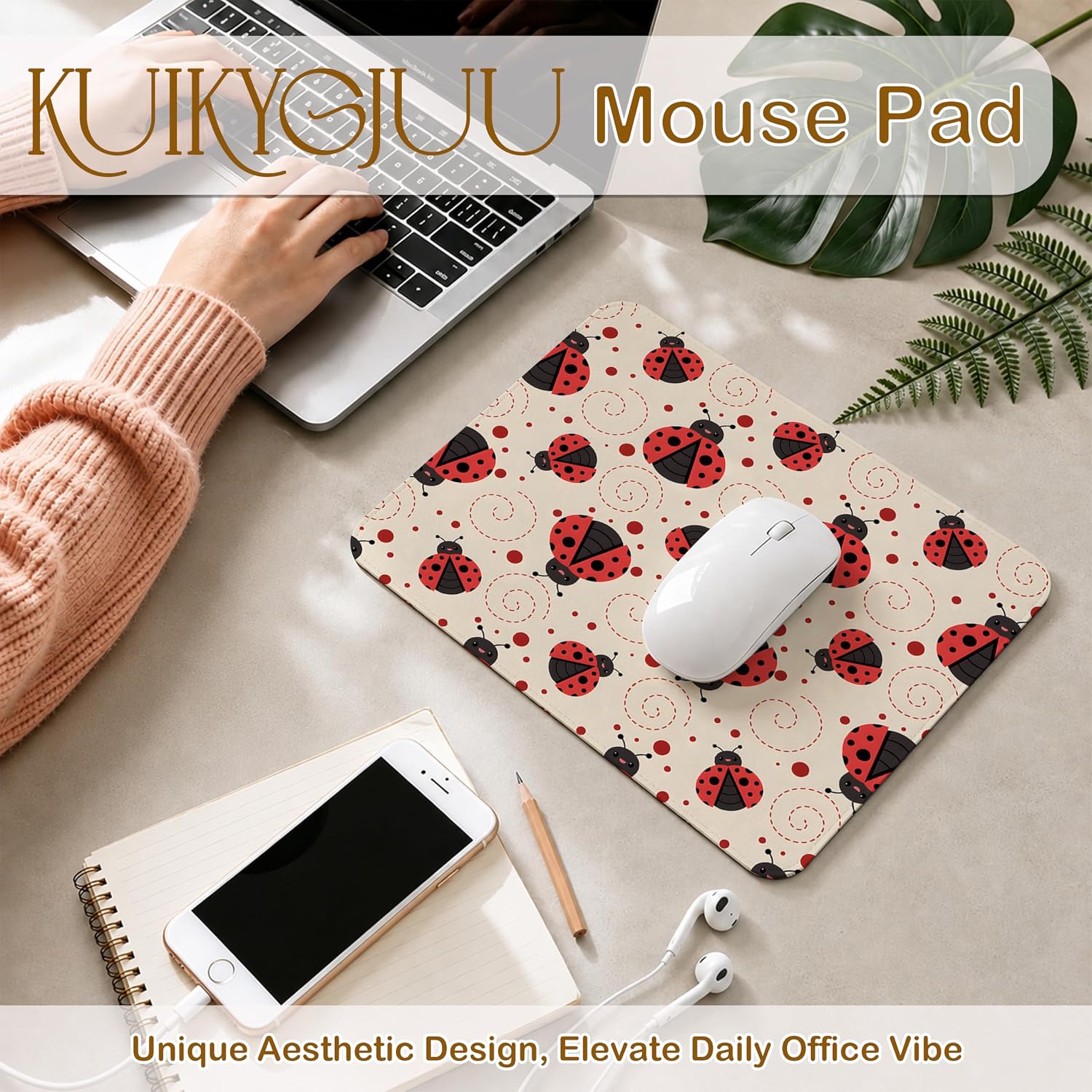 Cute Ladybug Mouse Pad 9.5x8 Inch, Ladybug Gifts for Women, Red Ladybird Insect Mouse Pads for Computer Laptop Desk, Office Desk Accessories image 2