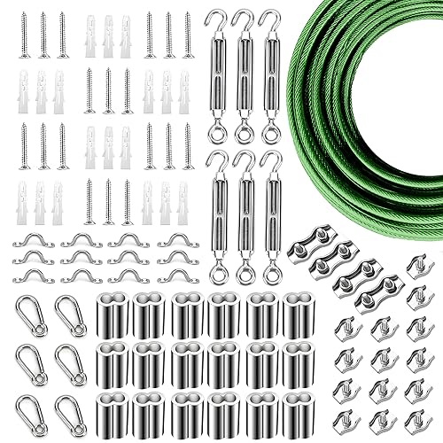 Miniatura 34 de Kit de suspensión de luces de globo, cable guía de luz para exteriores, cable de acero inoxidable recubierto de vinilo, incluye PVC transparente
