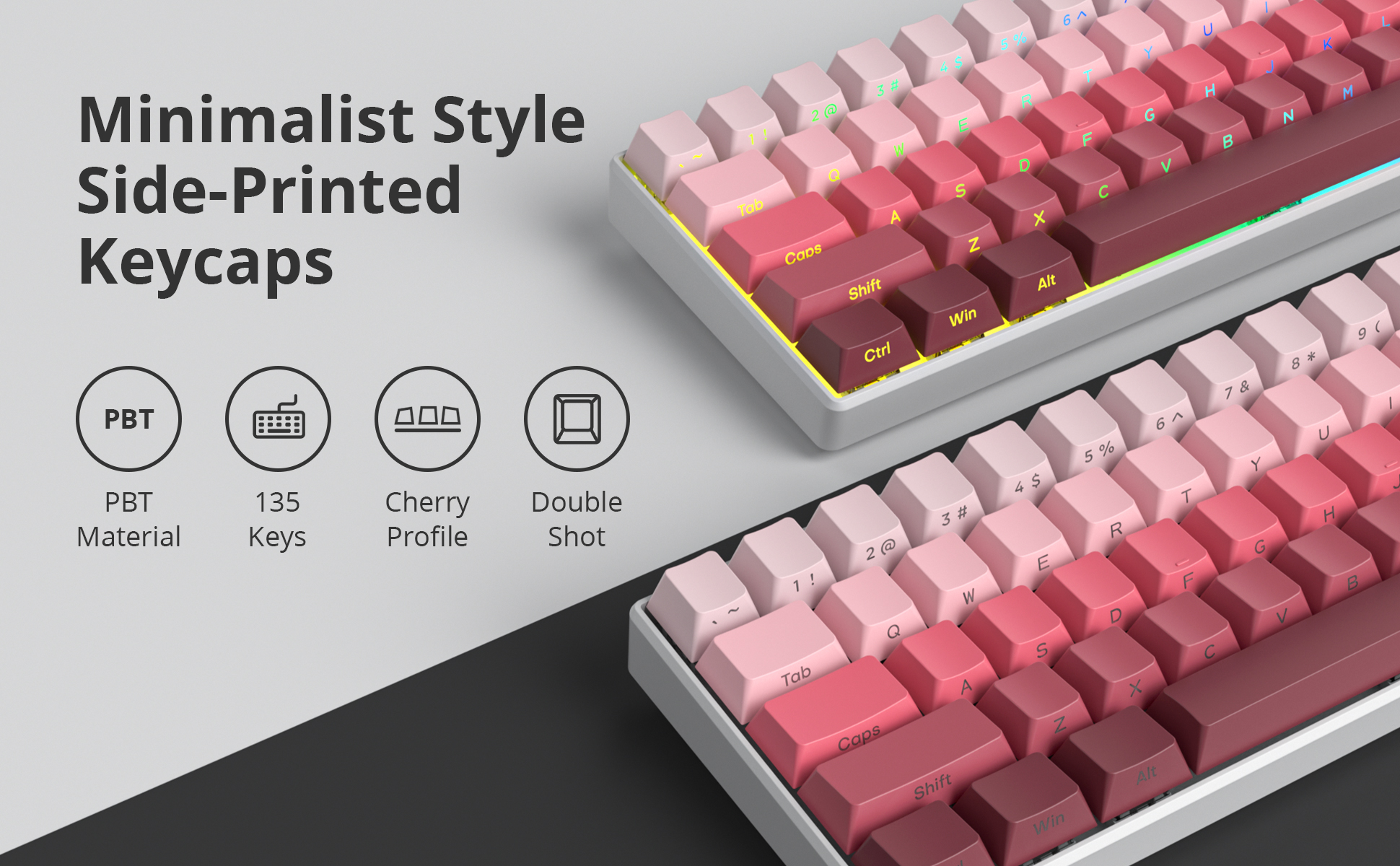 JakeTsai PBT Keycaps, 128 Keys Dyed Sublimation Cherry Profile Keycap with 6.25 U Keycap Set for