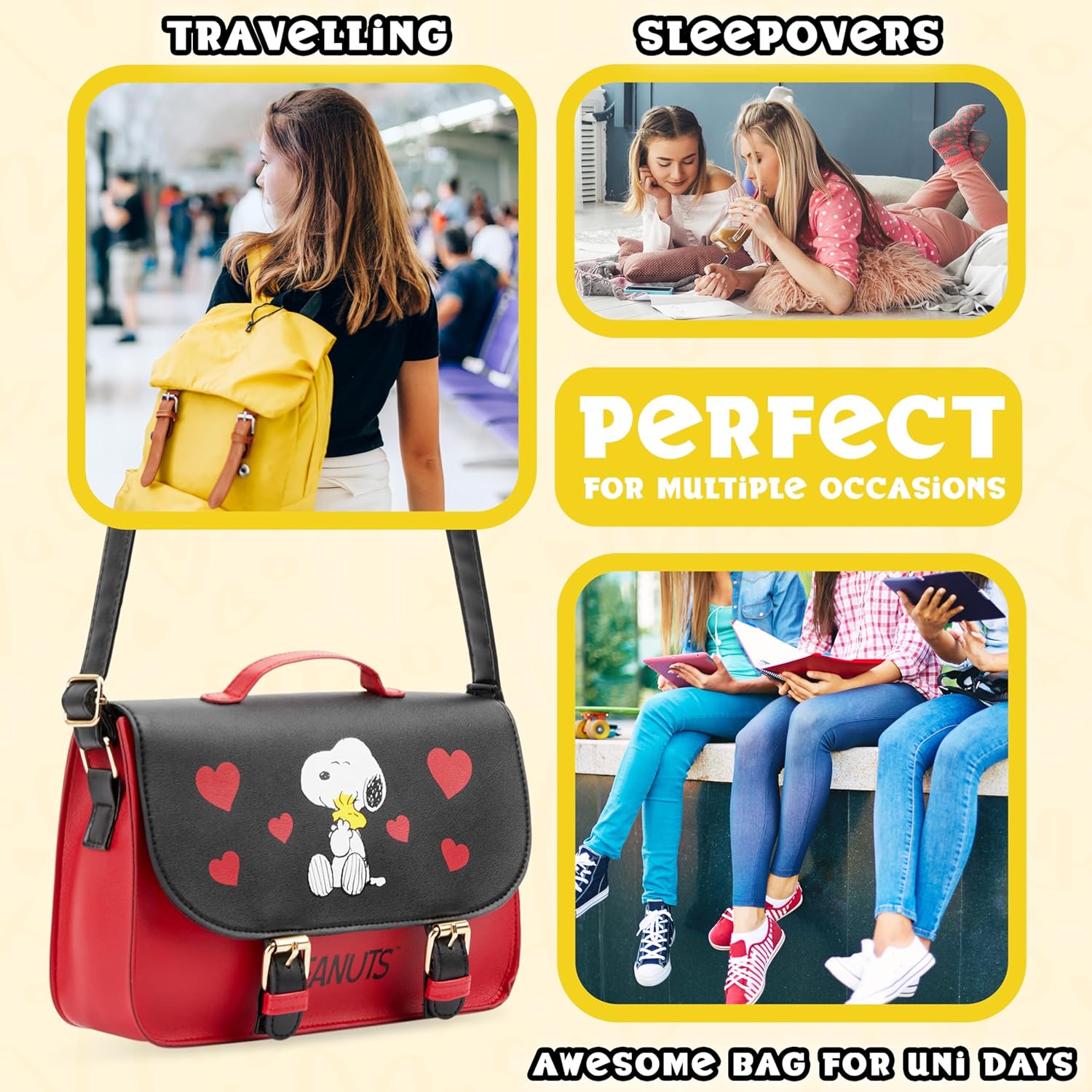 Peanuts Snoopy Crossbody Bag Girls Purse for Kids Teens Women Fashion Shoulder Bag (Red/Black, 9.84x6.89x2.77inch) - Image 4