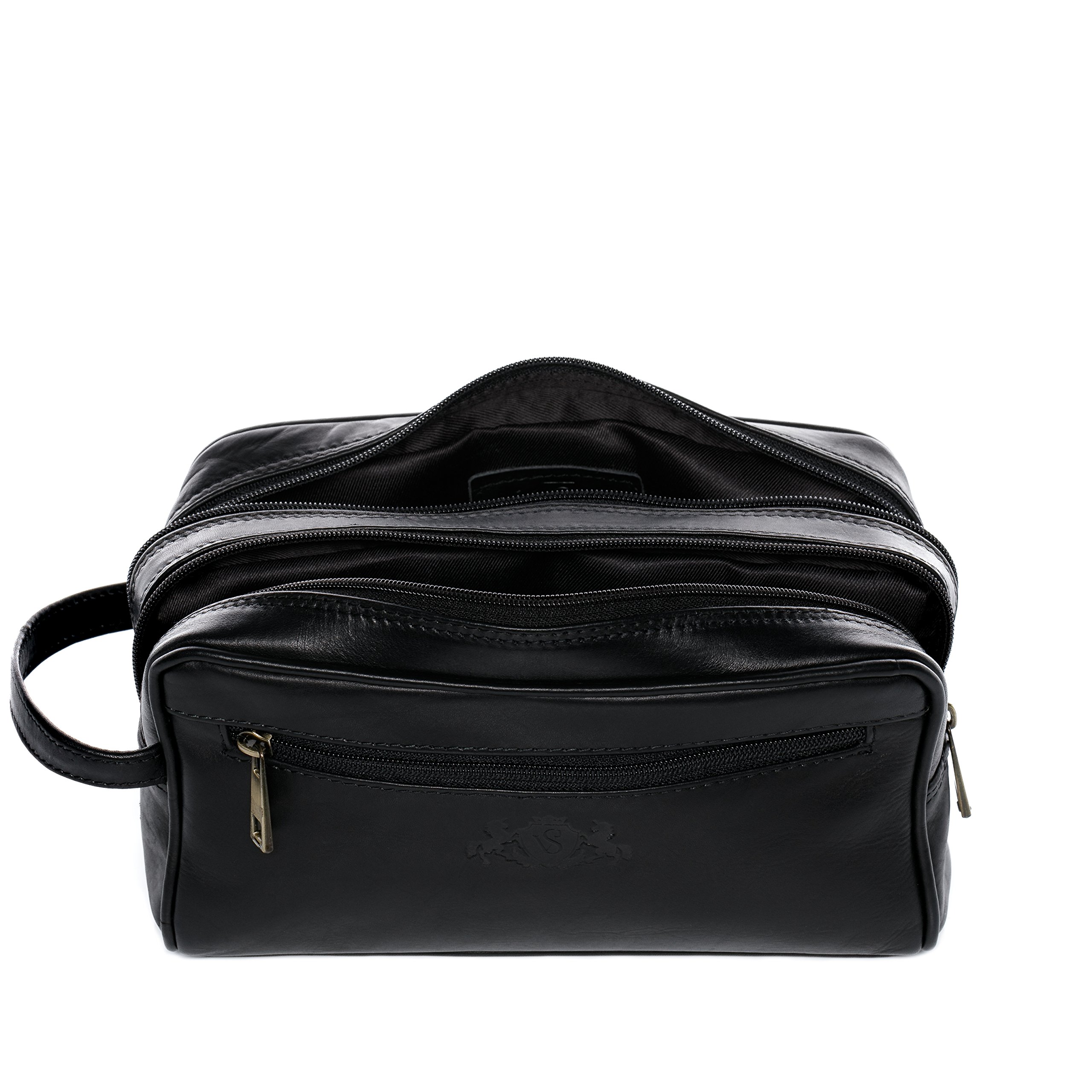 SID & VAIN Neceser Hombre Grande Cuero I Neceseres de Viaje I Bolsa de Aseo GATWICK Negro Hecho a Mano