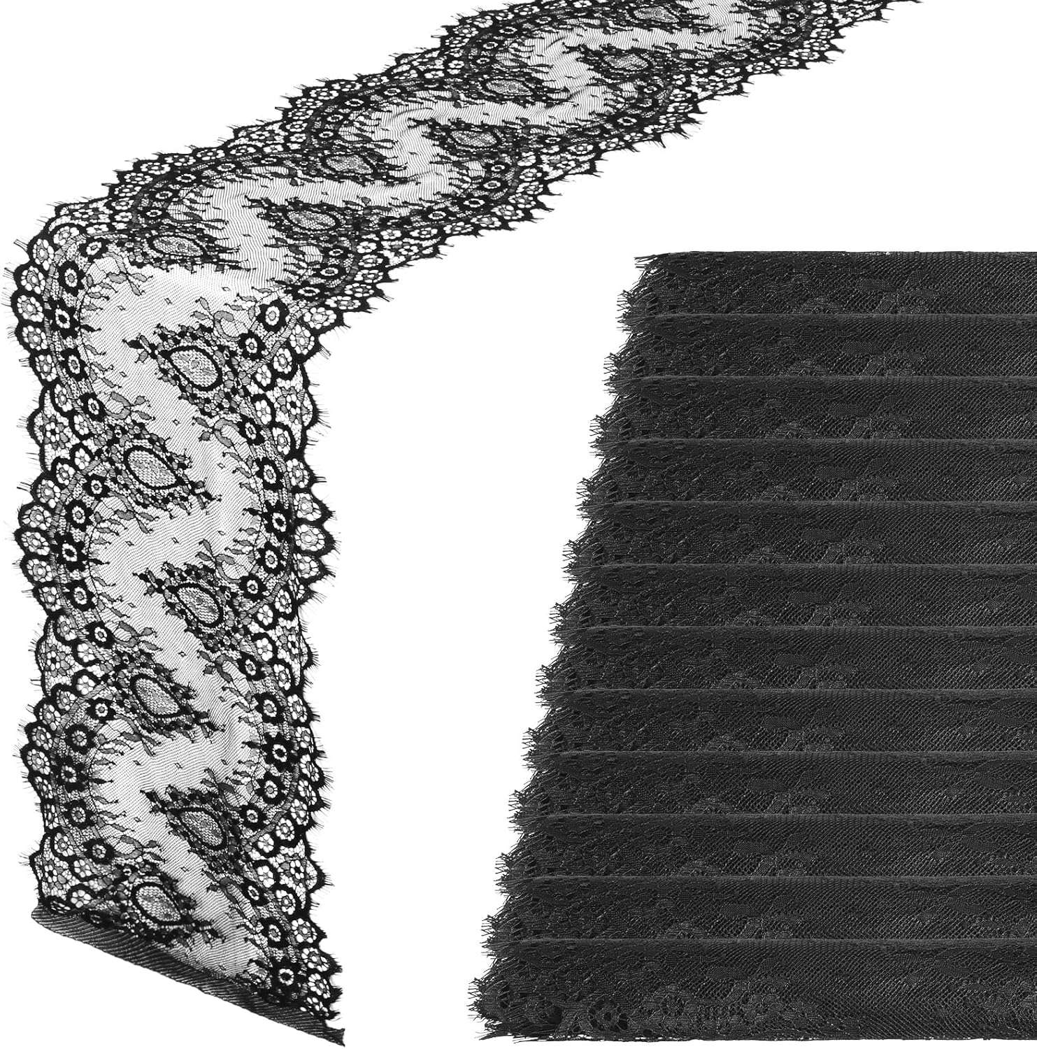 Chumia 12 Pcs Black Lace Table Runners 11 x 120 Inch Rustic Wedding Table Runner Decor Vintage Romantic Black Lace Tablecloth Party Decor for Halloween Engagement Hotel Home(Elegant)