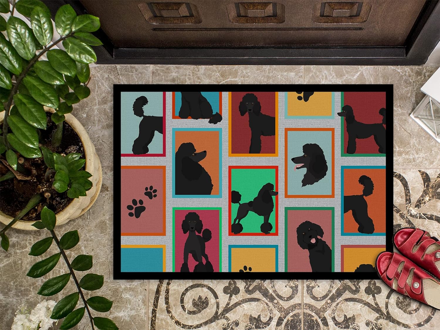Caroline's Treasures MLM1108JMAT Lots of Black Standard Poodle Doormat 24x36 Front Door Mat Indoor Outdoor Rugs for Entryway, Non Slip Washable Low Pile, 24H X 36W