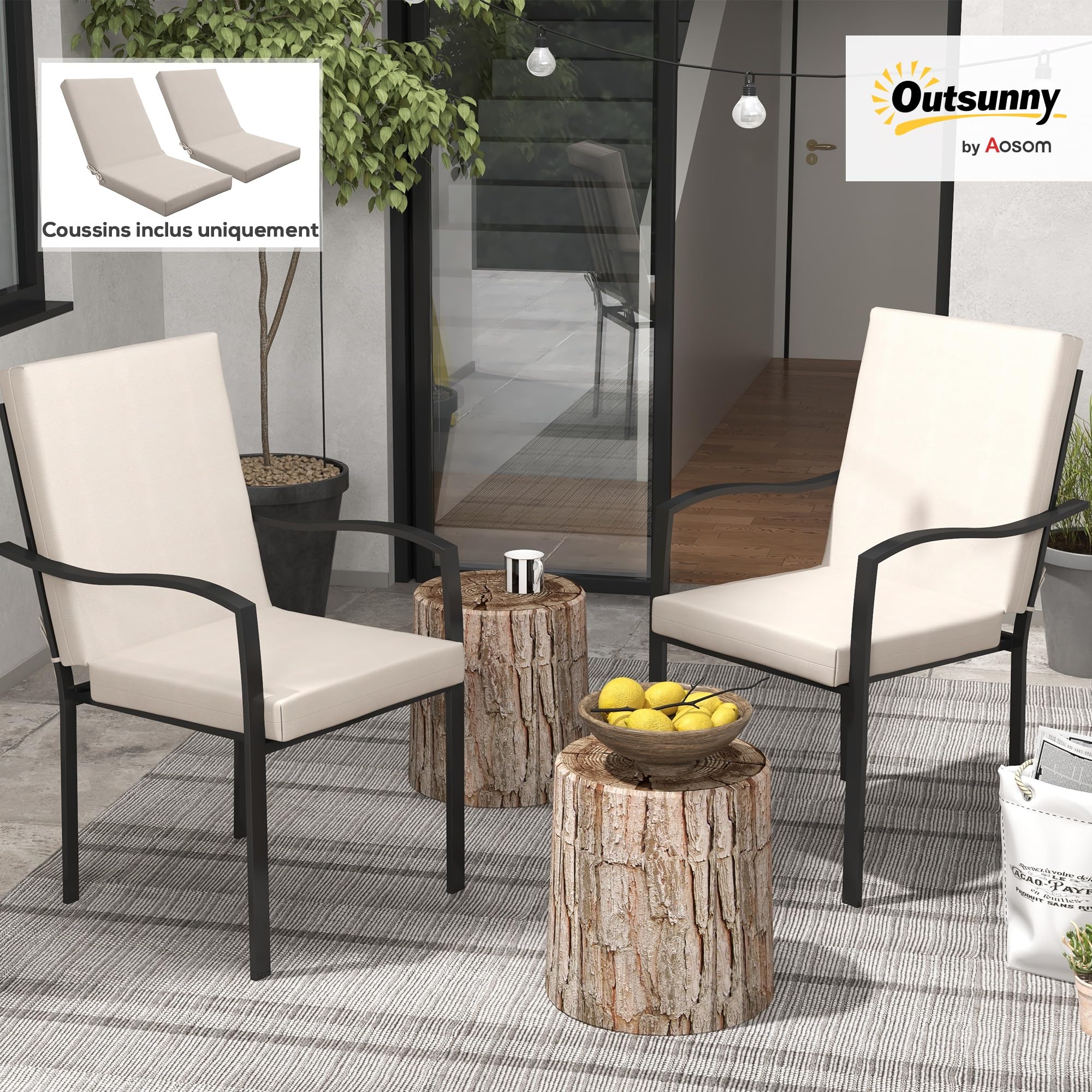 Outsunny set van 2 stoelkussens kussen voor tuinstoel zitkussen met rugleuning polyester | Netherlands