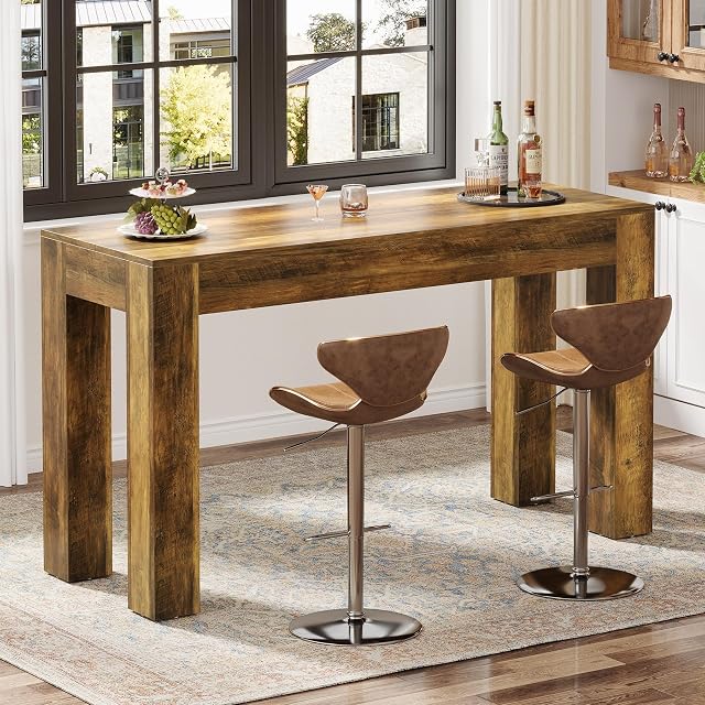 Tribesigns 63" Rectangular Dining Table, Rustic Wooden Kitchen Table with 4 Sturdy Legs, Farmhouse Dining Room Furniture for Family Meals, Apartment, or Small Space (Brown)