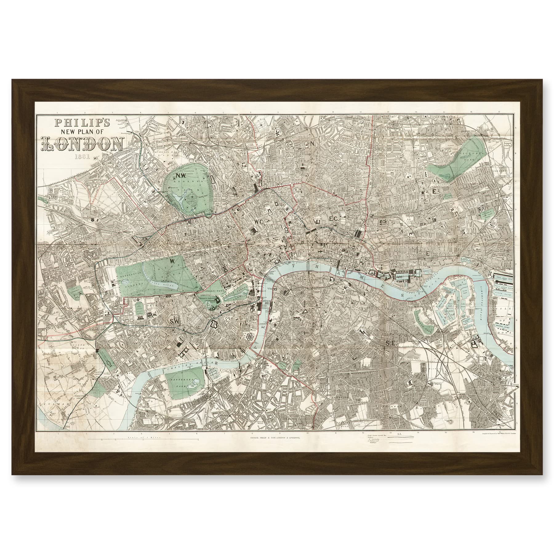 Map Philip 1881 London City England New Plan Chart - Framed Wall Art Print A4 - Artery8