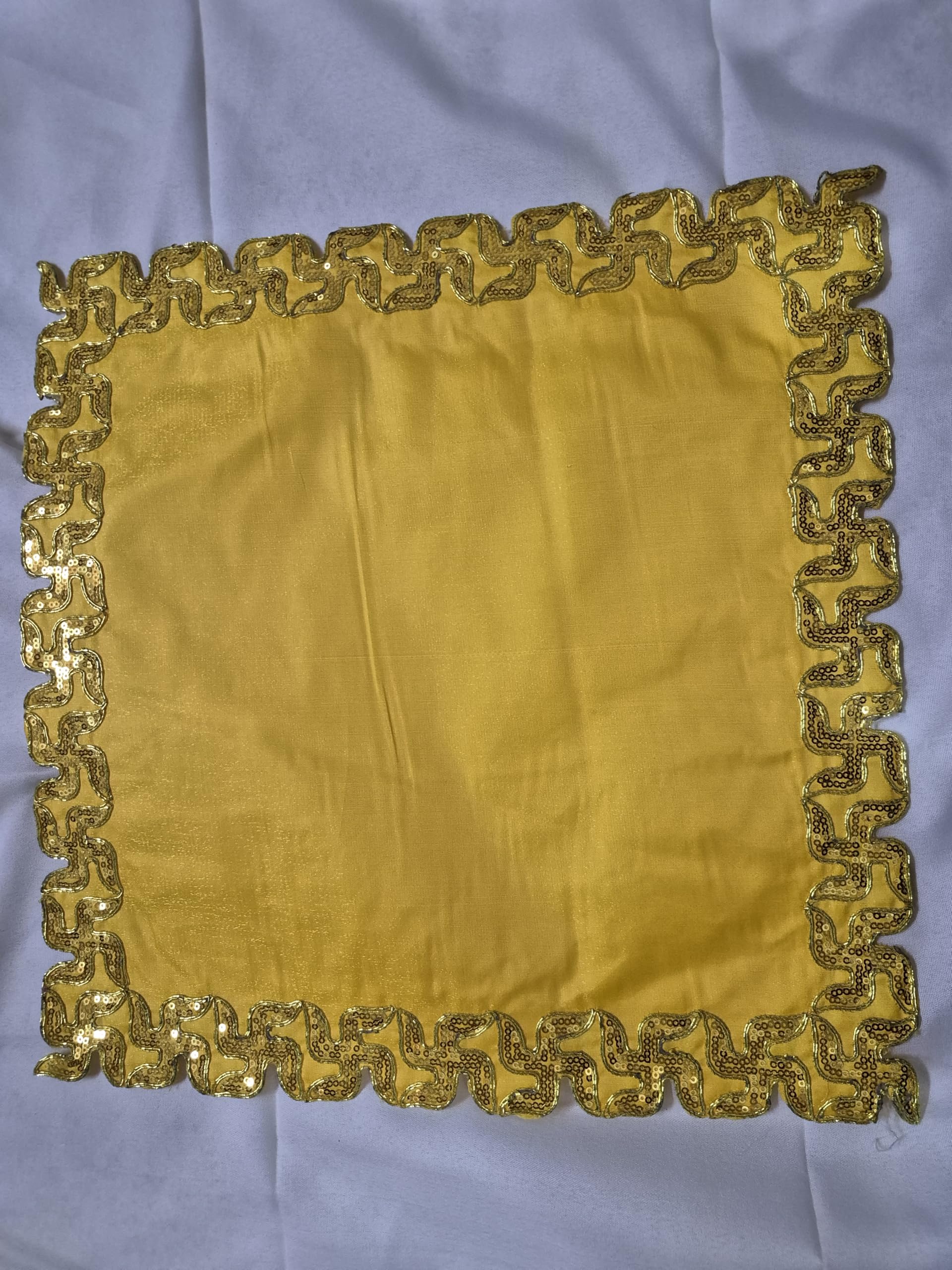Yellow Shine Pooja Asan with Swastik Sequin Border, 38x38 cm, Puja Mat luxary Feel Vibes | Luxary feel item-picture-13
