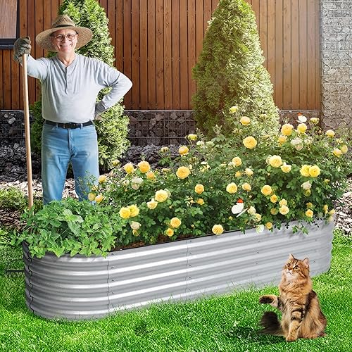 Miniatura 2 de Aoodor Kit de cama de jardín elevada ovalada galvanizada de 17 pulgadas de alto, caja grande de metal 6 en 1 para verduras, flores y hierbas, 7.5 x