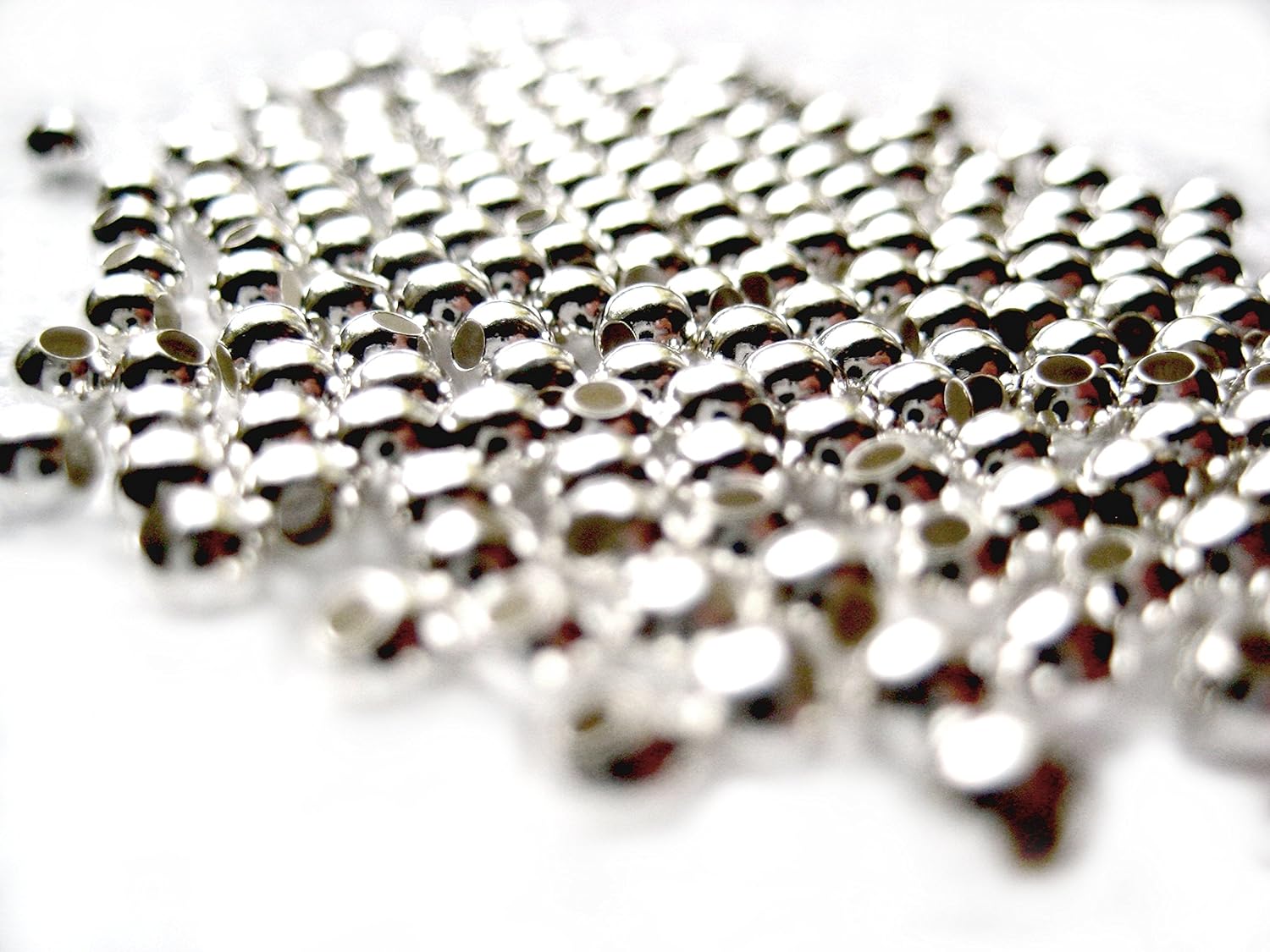 200 Qty. 3mm Round Lightweight Seamless Bead with 1.2 mm Hole .925 Sterling Silver by JensFindings