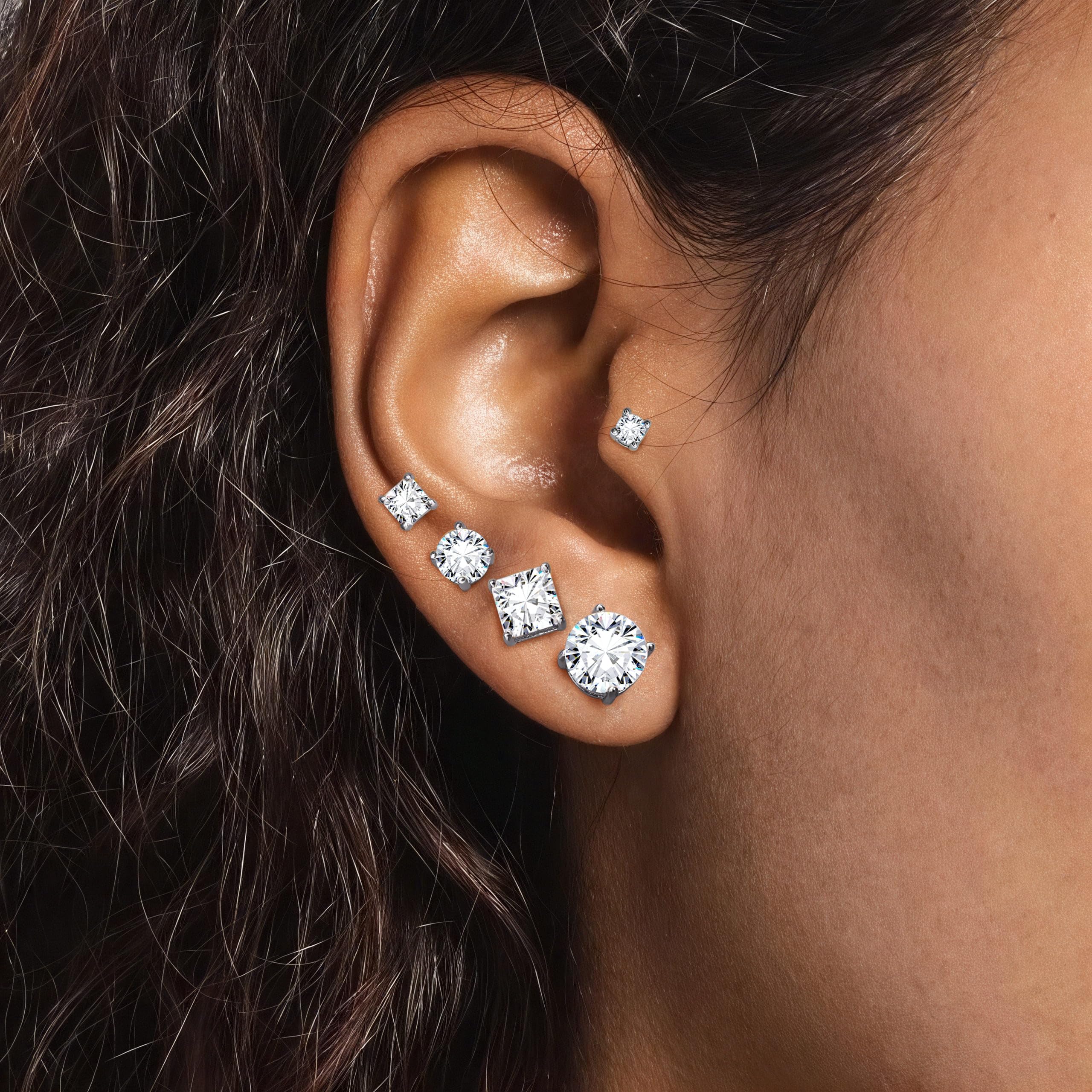 Orecchini da uomo 925 in argento sterlina 5 coppie di orecchini placcati in oro 14k per le donne rotonde e quadrate cubiche in zirconia ipoallergenici orecchini set di dimensioni 3/5/8mm, argento
