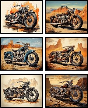 مطبوعات BigWig Harley Davidson Wall Art - فن جدار الدراجة النارية، ديكور هارلي ديفيدسون، ديكور دراجة نارية، ملصق، ملصق، مجموعة غير مؤطرة من 6 8 &times; 10