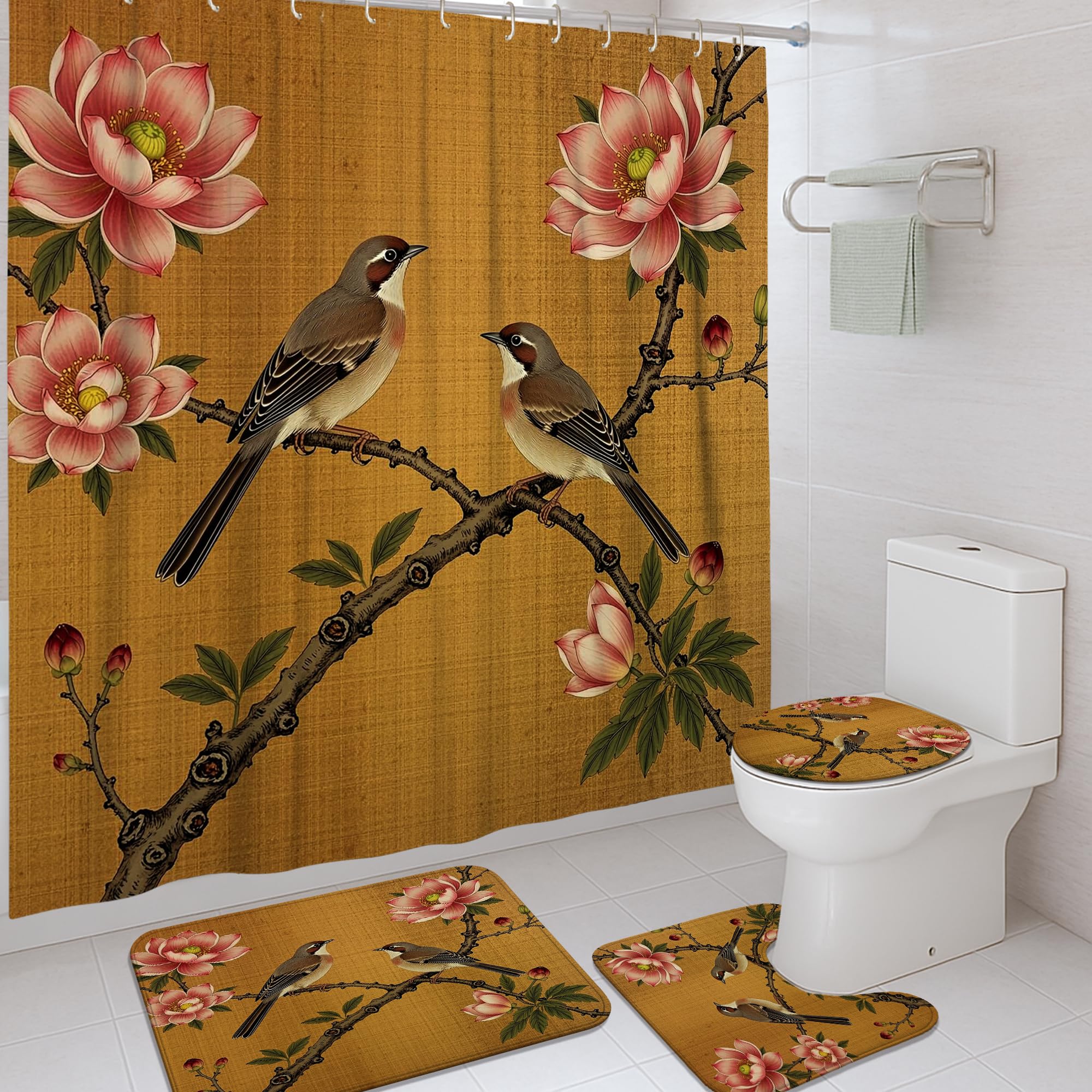 Rideau de douche imperméable motif fleurs pour éviter les éclaboussures