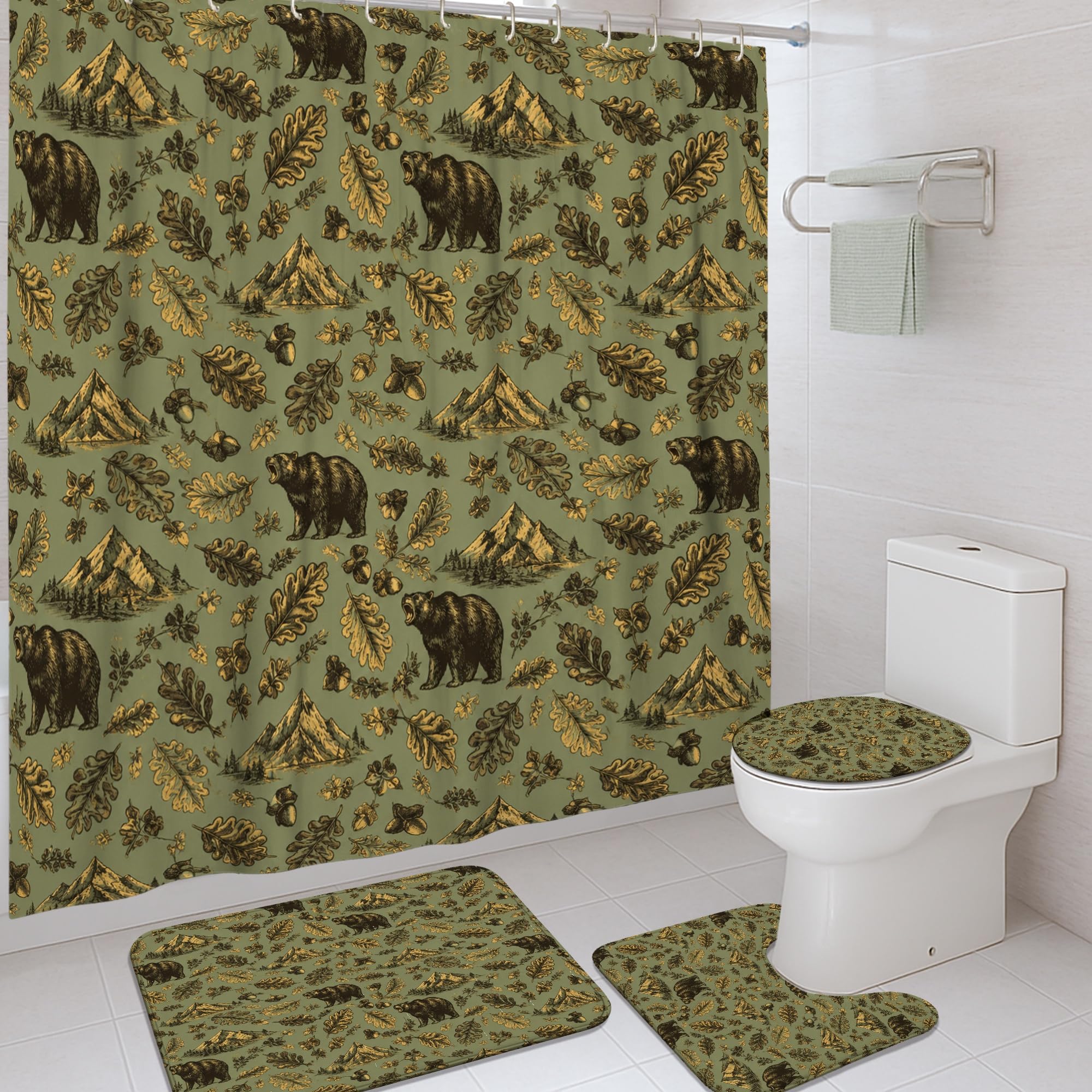 Rideau de douche rustique en tissu haut de gamme imperméable aux motifs de feuilles 183 cm