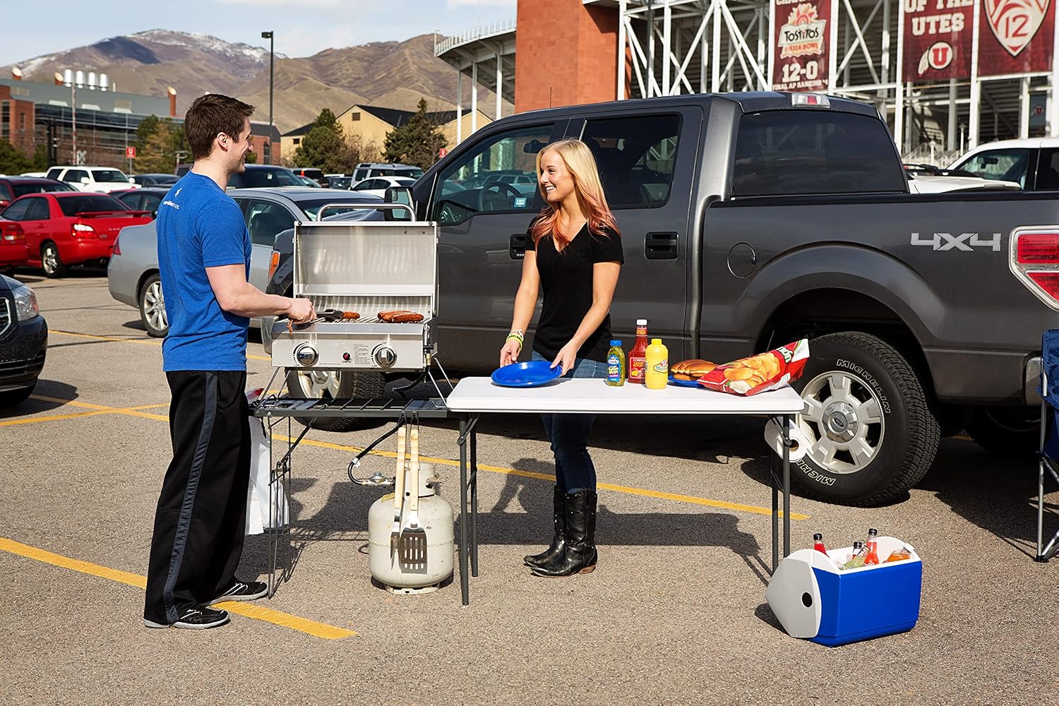 Lifetime Folding Tailgate Camp Table with Grill Rack, White