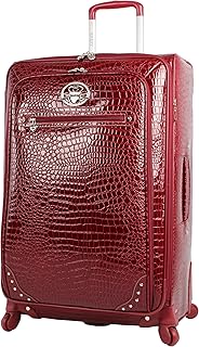 Croco PVC Designer Luggage - Lightweight Expandable 28 Inch Suitcase for Women - Large Durable Bag with 4-Rolling Spinner Wheels (Burgendy)