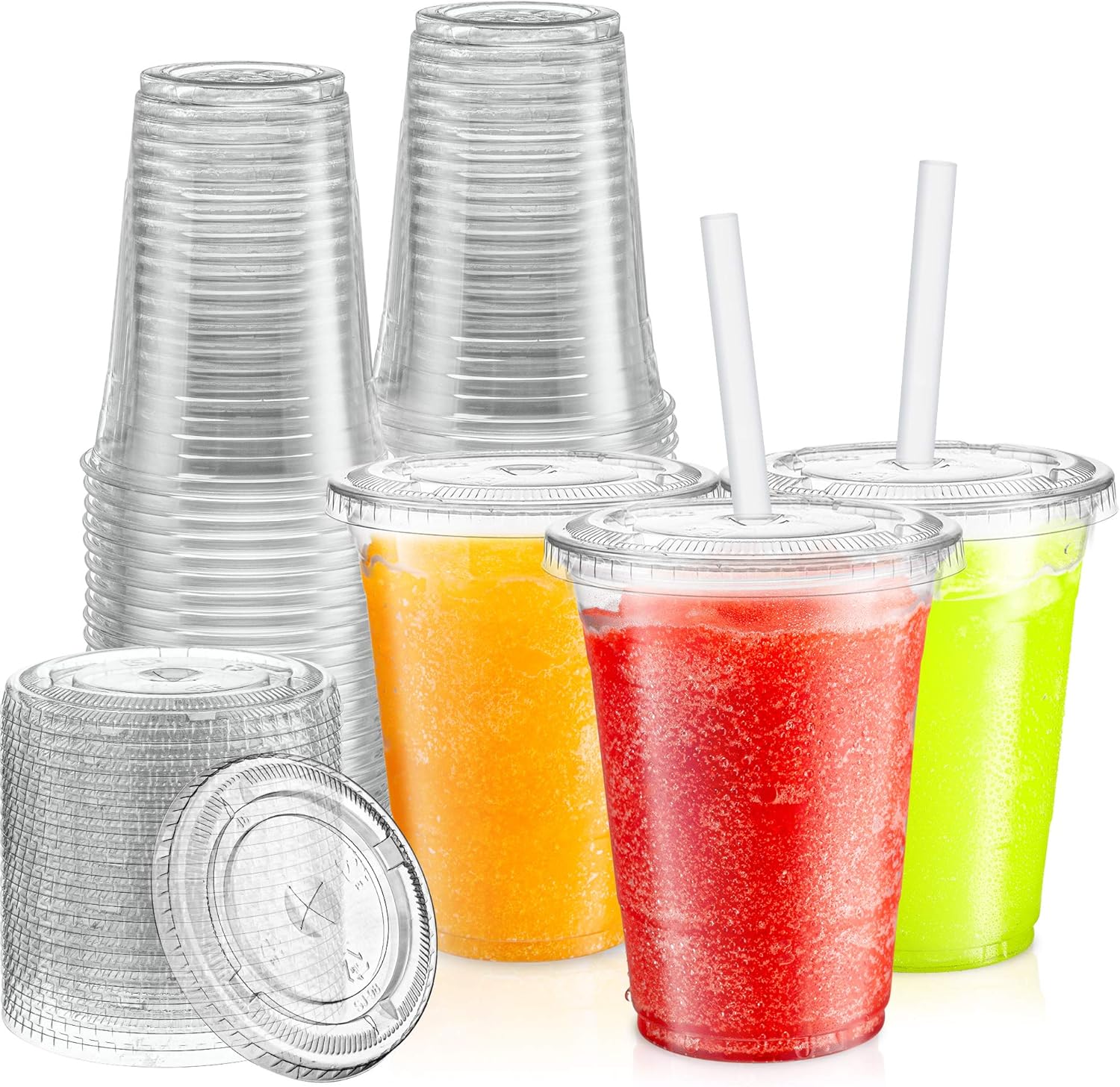 [ZEML] 100 Sets Plastic Cups With Lids, Smoothie Cups