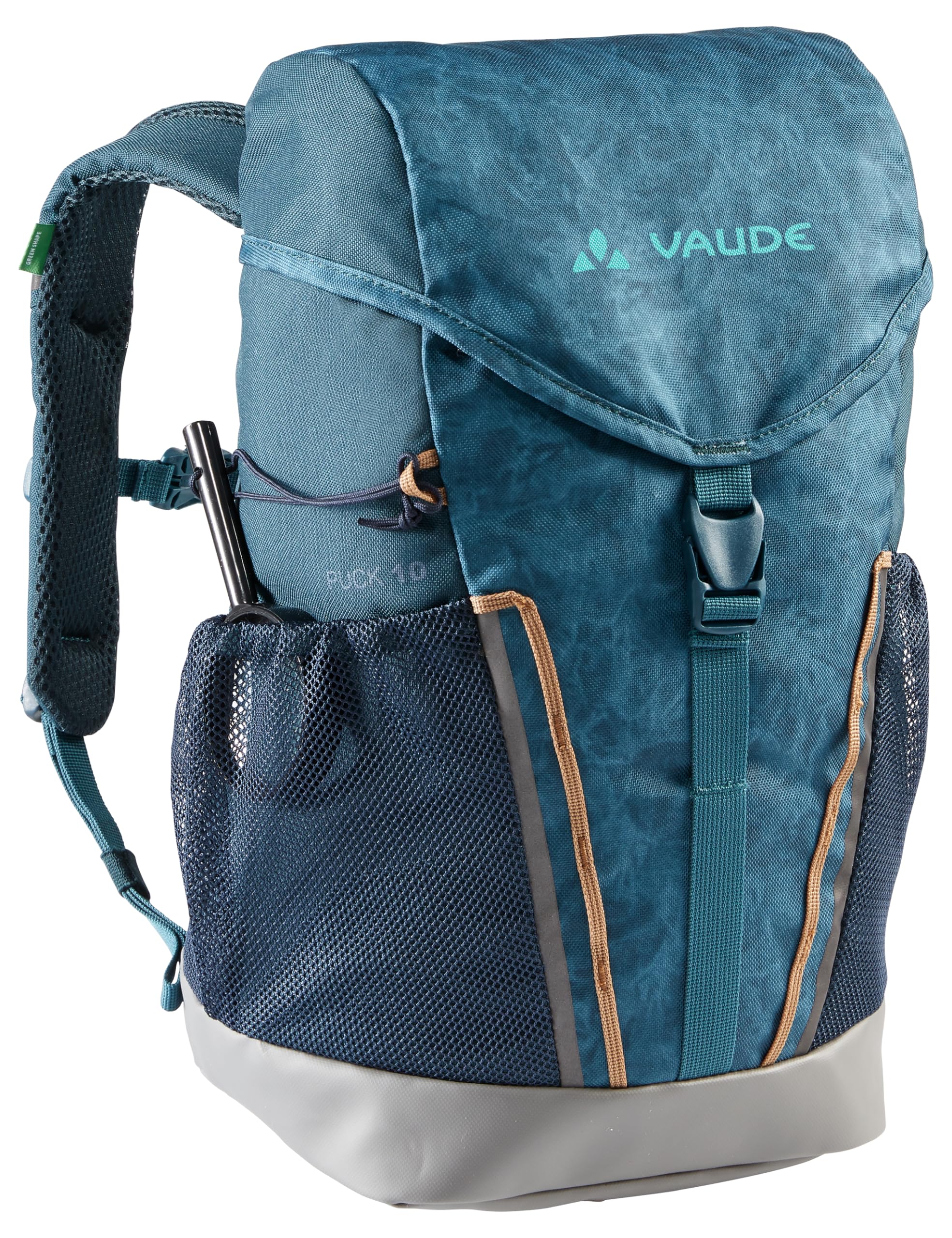 VAUDE Kinderrucksack Jungen & Mädchen Puck - komfortabler Wanderrucksack Kinder 10L, Wetterfester Schulrucksack mit Regenhülle & Lupe, viel Stauraum - dark petrol