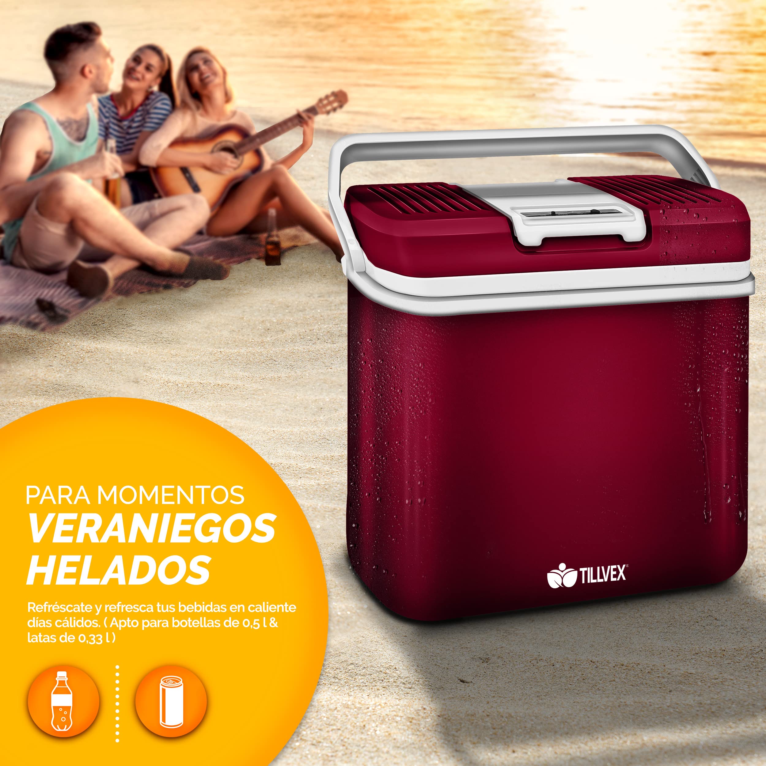 tillvex Nevera portátil eléctrica de 24 litros | Mini Nevera portátil de 230 V y 12 V para vehículos Coches Camping | Enfría y calienta | Modo ecológico