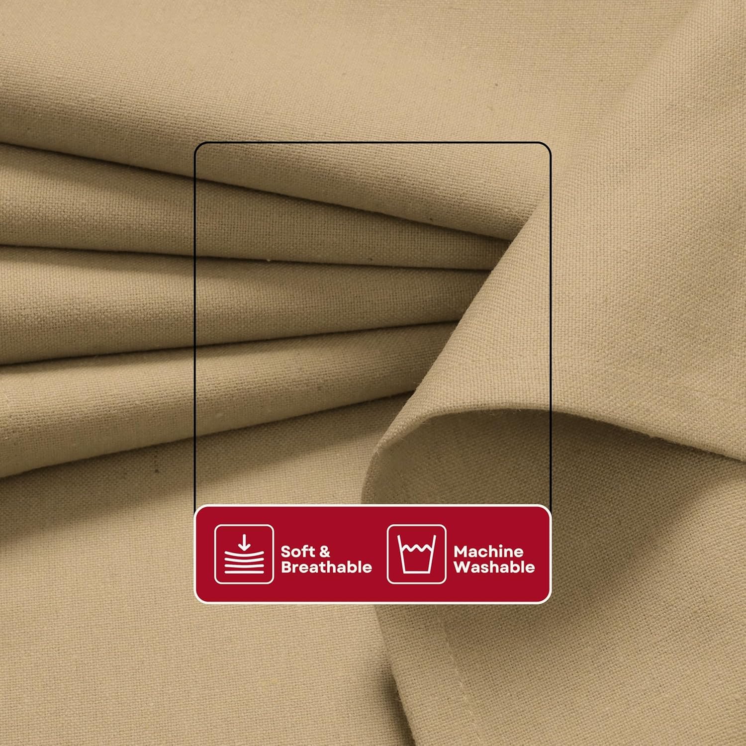 Beige Solid Panel Curtains, 63 Inches Long, Set of 2, 100% Cotton, Light Filtering for Privacy, Neutral Farmhouse Charm, Ideal for Bedroom, Living Room, 54" W x 63" L