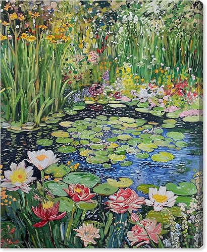 Art Remedy Impressionist Pond Gallery Wrapped Impresionism - Arte de pared en lienzo inspirado en Monet y Van Gogh, 30 x 36 pulgadas, Galería